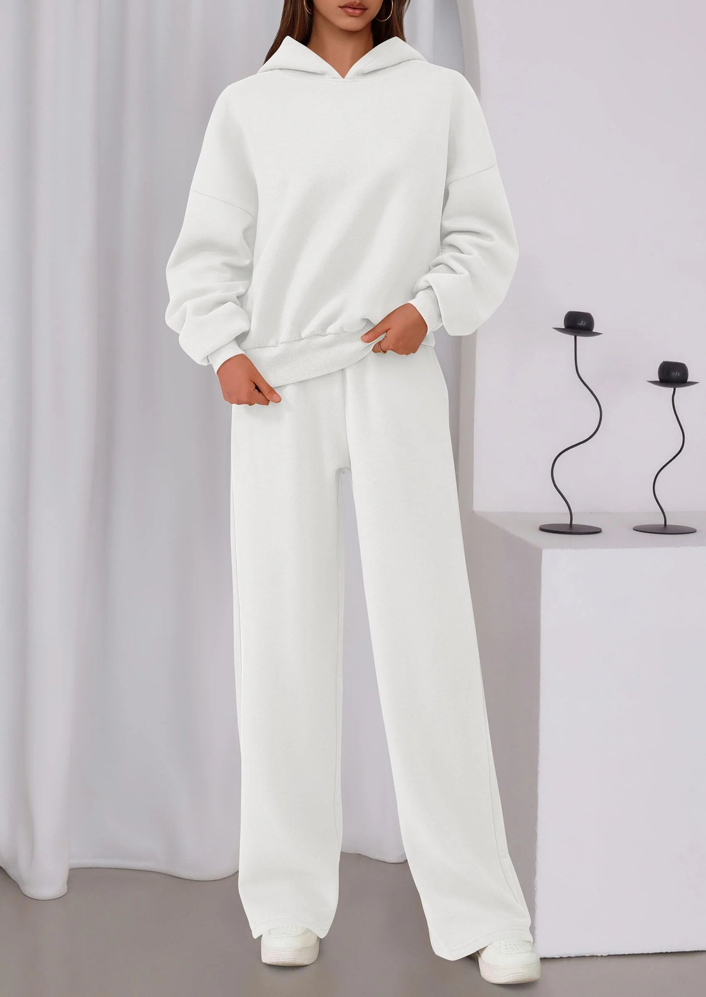 Womens Sweatsuits 2 Piece Set Casual Winter Long Sleeve Hoodie Loose Wide Leg Sweatpants Fall Tracksuit