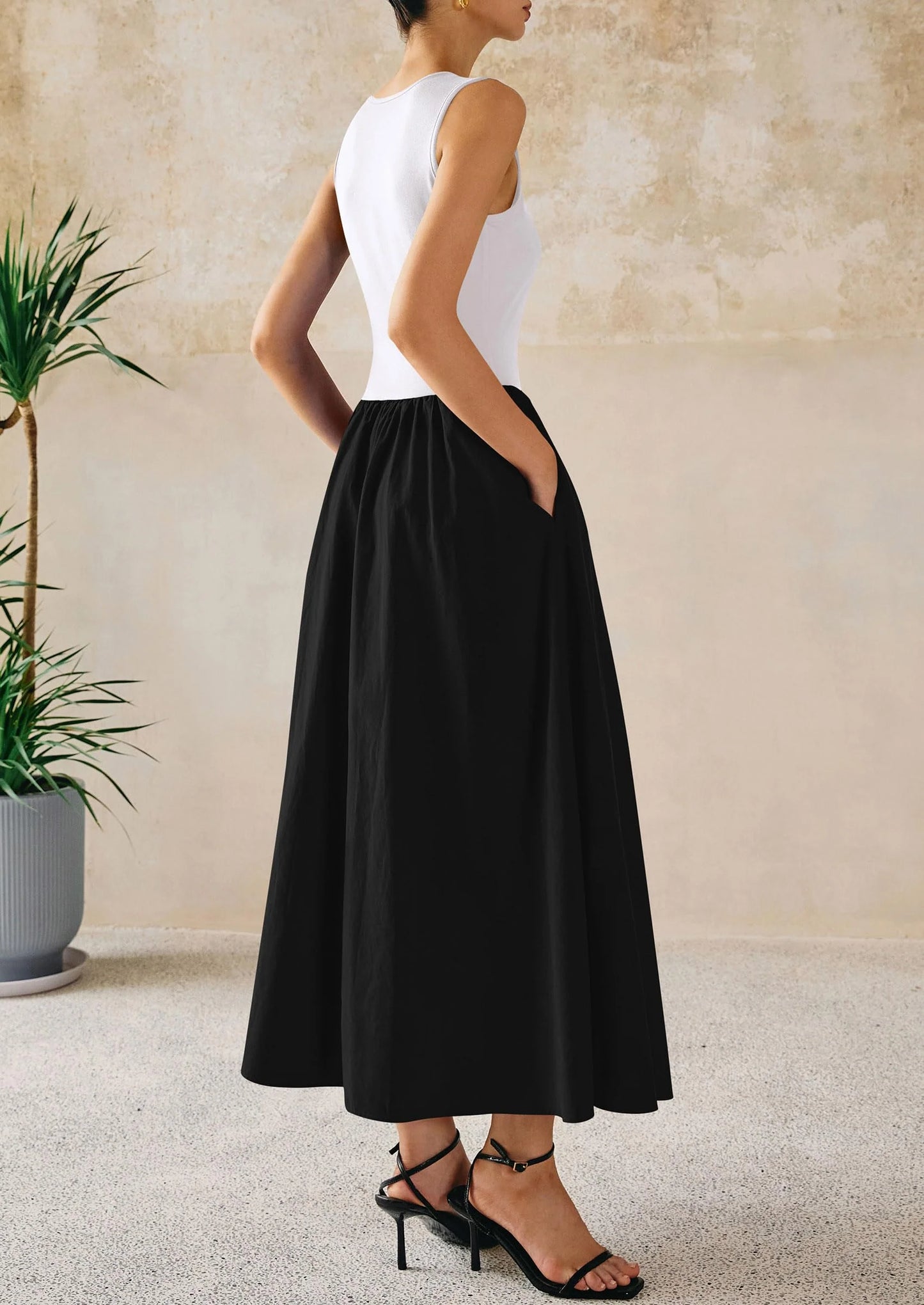Women Maxi Dresses Casual Sleeveless Patchwork Knit Tank Dress Flowy Beach Sundress Long Dress