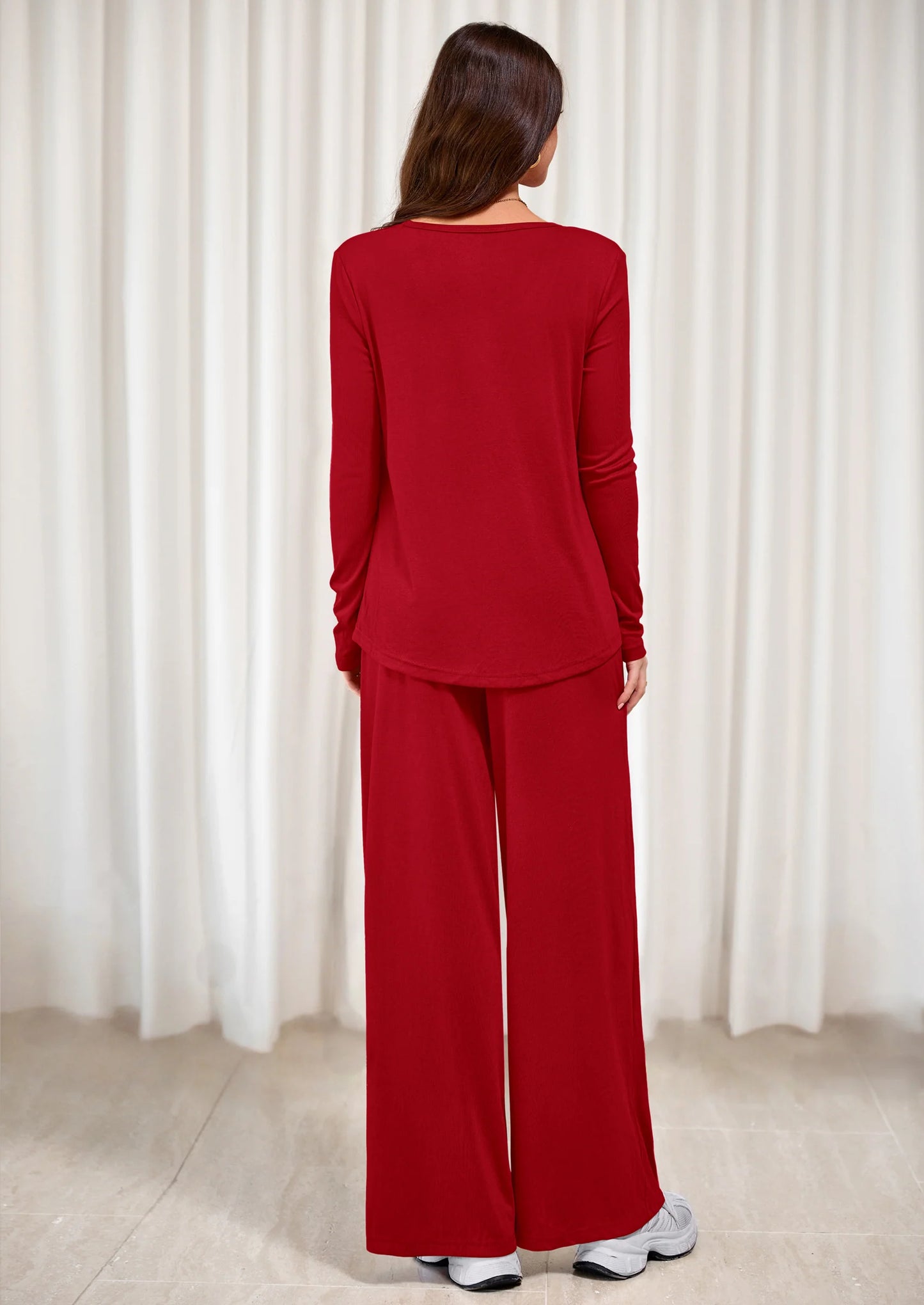 Women's 2 Piece Fall Sets  Casual Long Sleeve Shirts Wide Leg Pants Lounge Travel Outfits Fashion Clothing