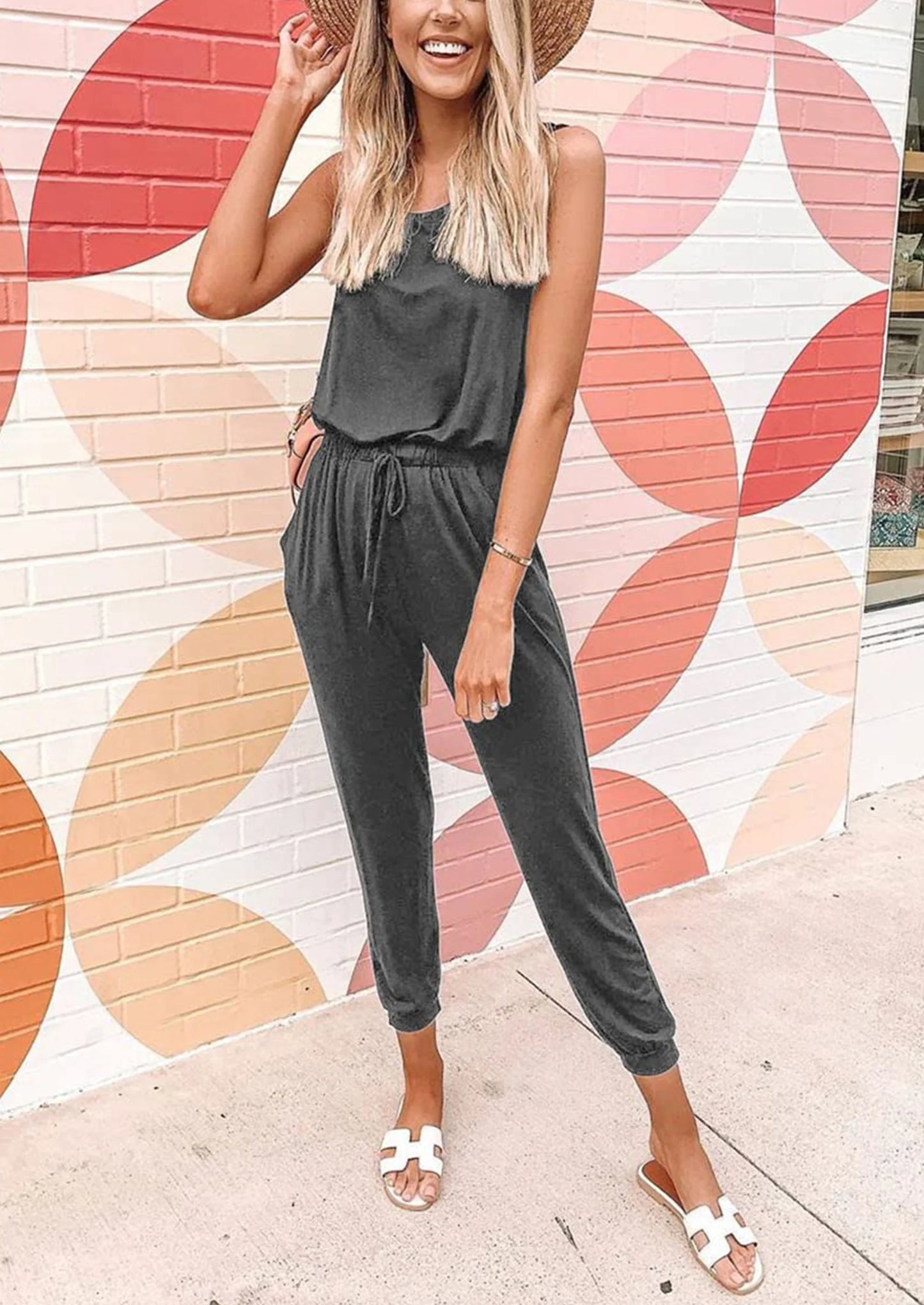 Two Piece Outfit Sets Casual Sleeveless Crewneck Tops and Sweatpants