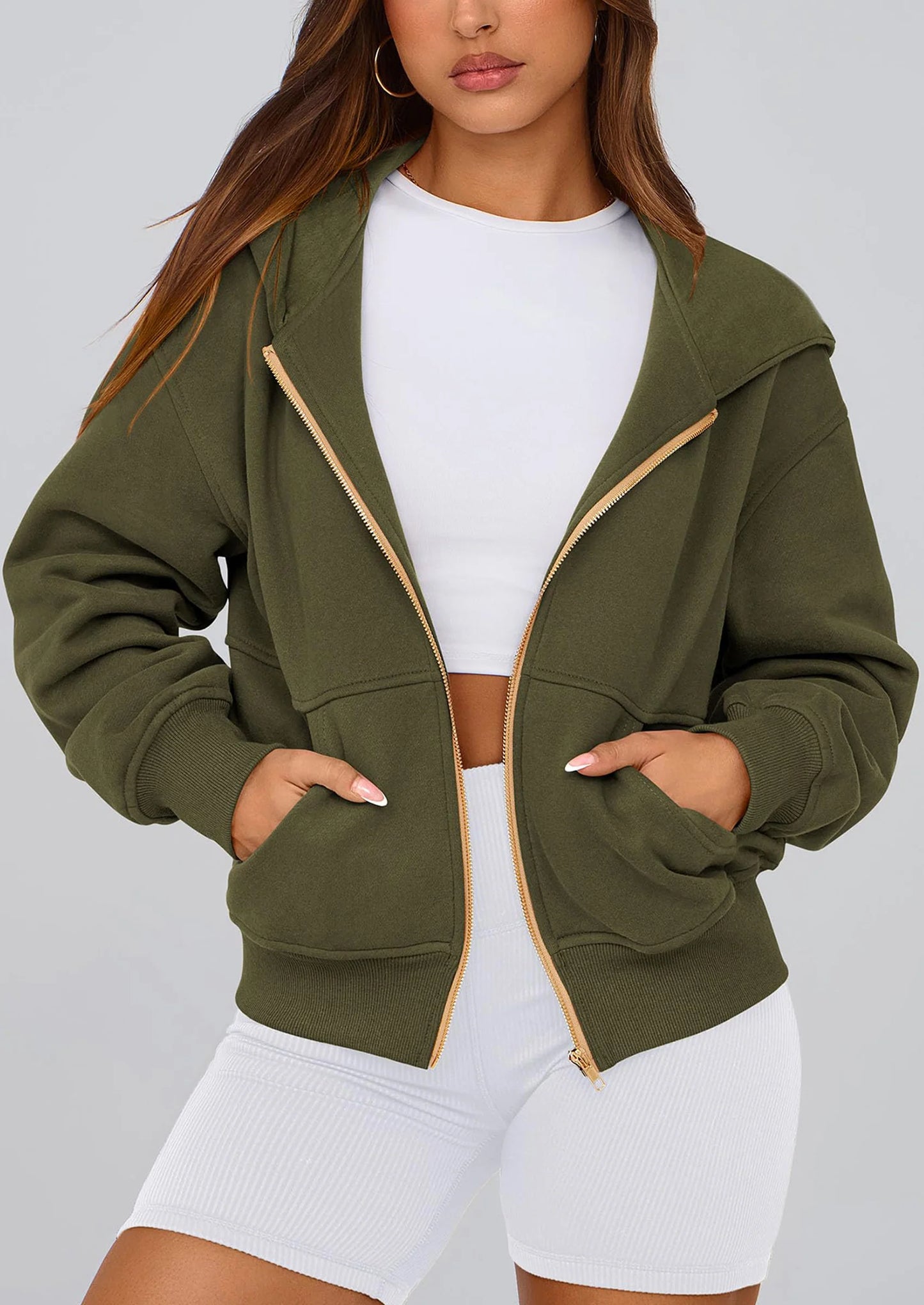 Hoodies For Women Sweatshirt Zip Up Hoodie Fall Fashion Trendy Long Sleeve Jackets Winter Clothing Outfits
