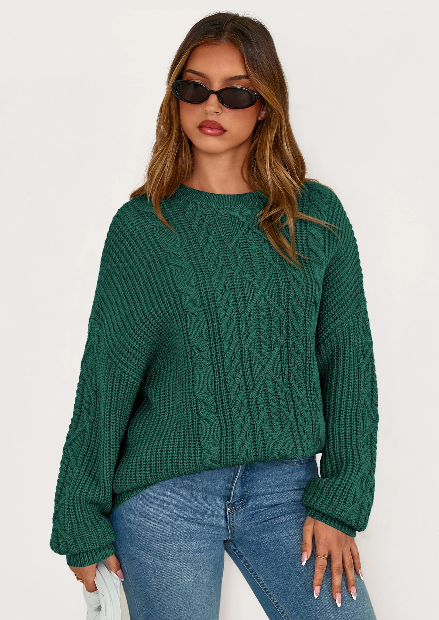 Women's Oversized Fall Sweaters Casual Long Sleeve Crewneck Chunky Cable Knit Pullover Tops Winter Clothes