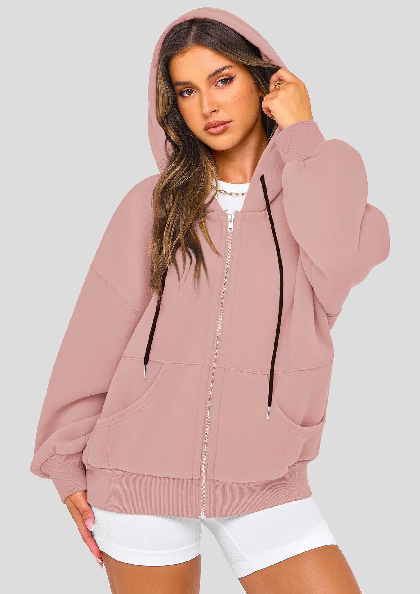 Women's Fall Oversized Hoodies Sweatshirt Long Sleeve Zip Up Pockets Loose Fit Y2K Winter Jackets Coat
