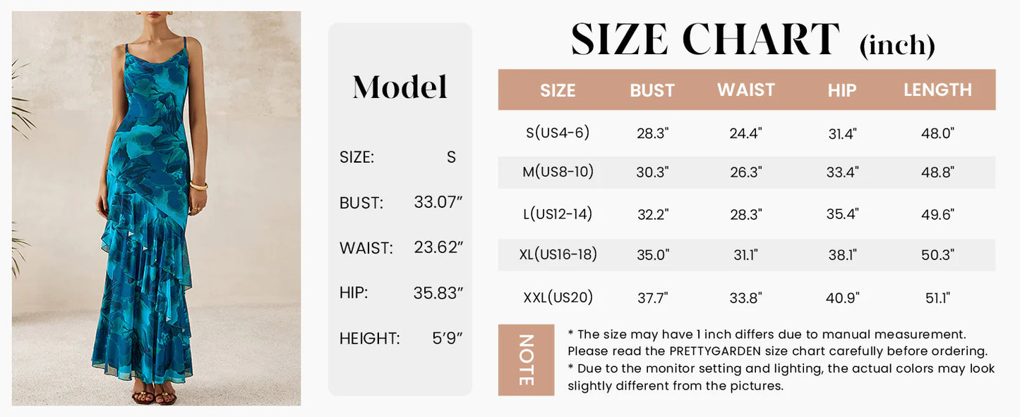Maxi Dresses for Women Floral Beach Sundress Spaghetti Strap Tiered Wedding Guest Long Dress