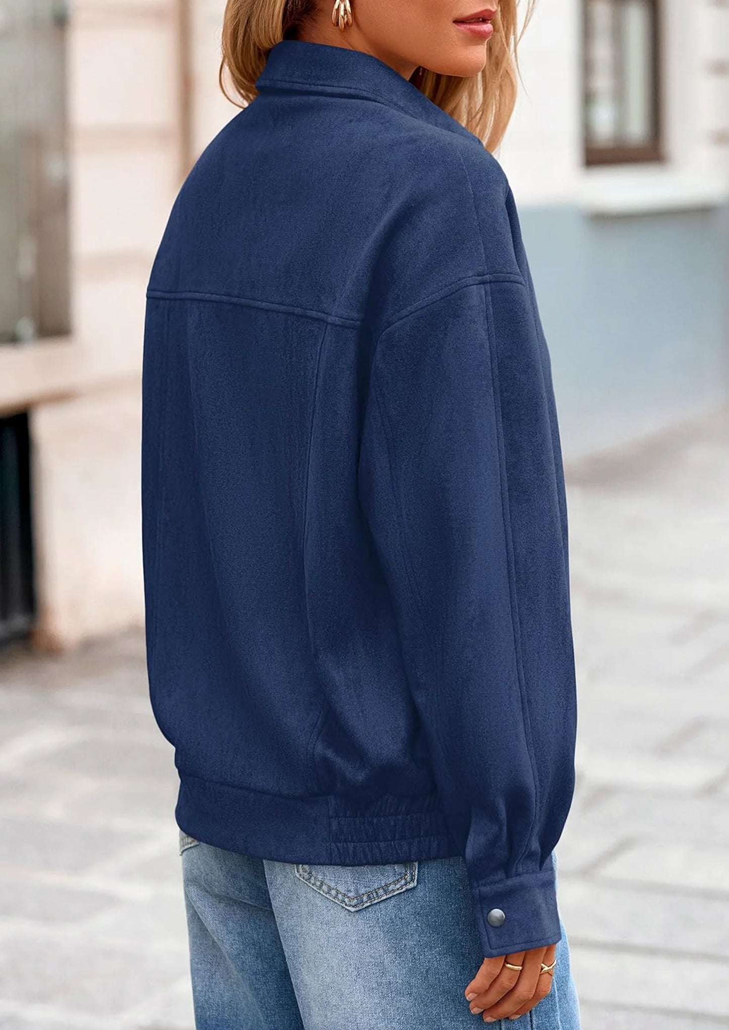 Women's Faux Suede Motorcycle Jacket Trendy Fall Fashion Oversized Zip Up Coats Winter Clothes Outerwear