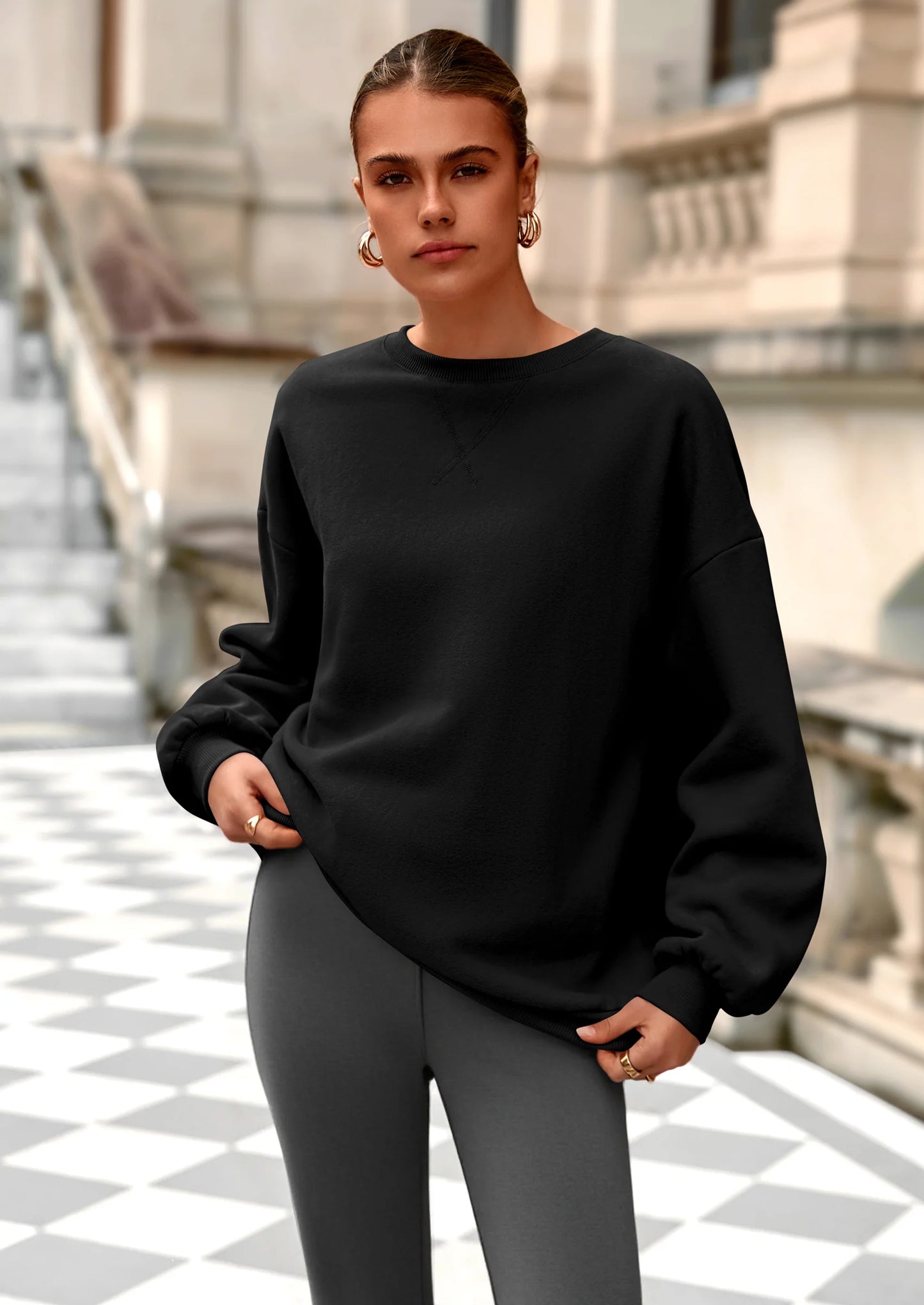 Oversized Sweatshirt for Women Fall Outfits Crewneck Long Sleeve Tops Fleece Pullover Winter Clothing