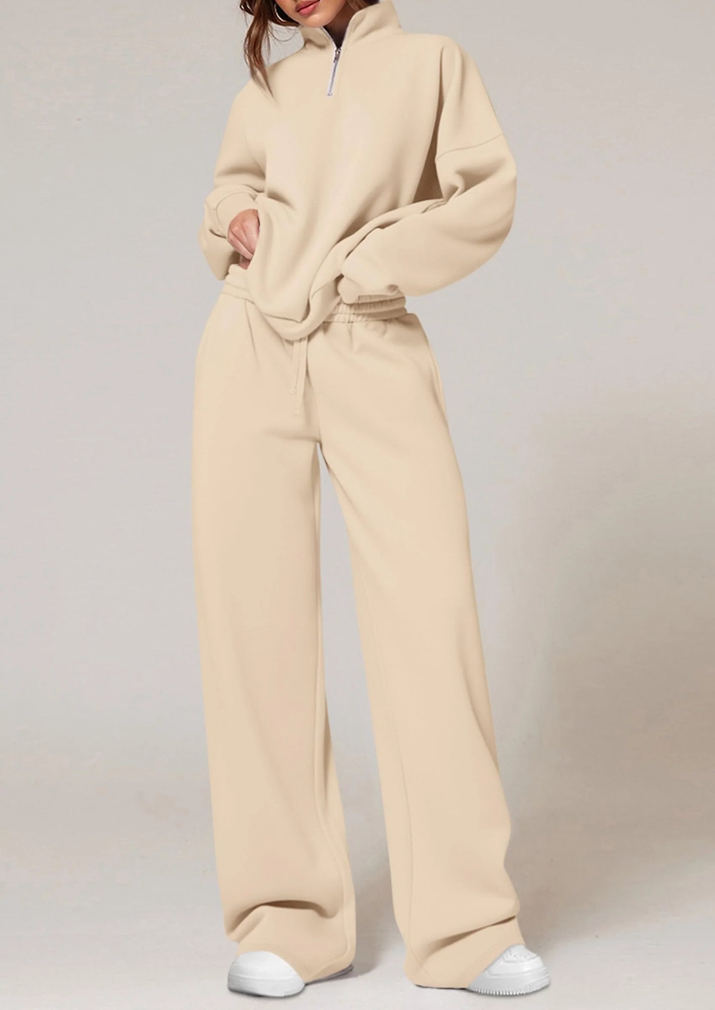 Womens Casual Two Piece Sets Fall Outfits Quarter Zip Sweatshirts Straight Leg Pants Sweatsuits Tracksuit