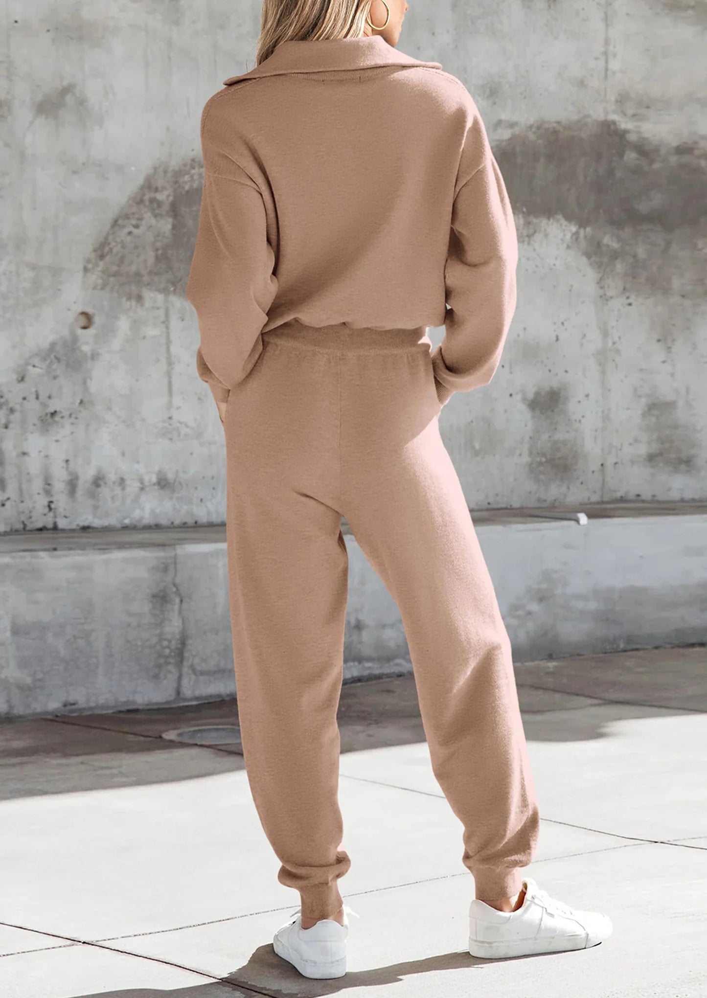 Women's 2 Piece Sweater Set Pullover Zip Up Sweatshirt Jogger Sweatpants Tracksuit Casual Outfit