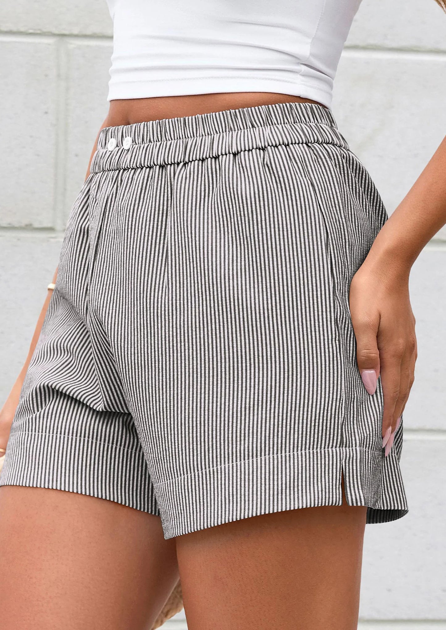 Women Striped Shorts Casual Elastic Waist  Bottoms Beach Shorts