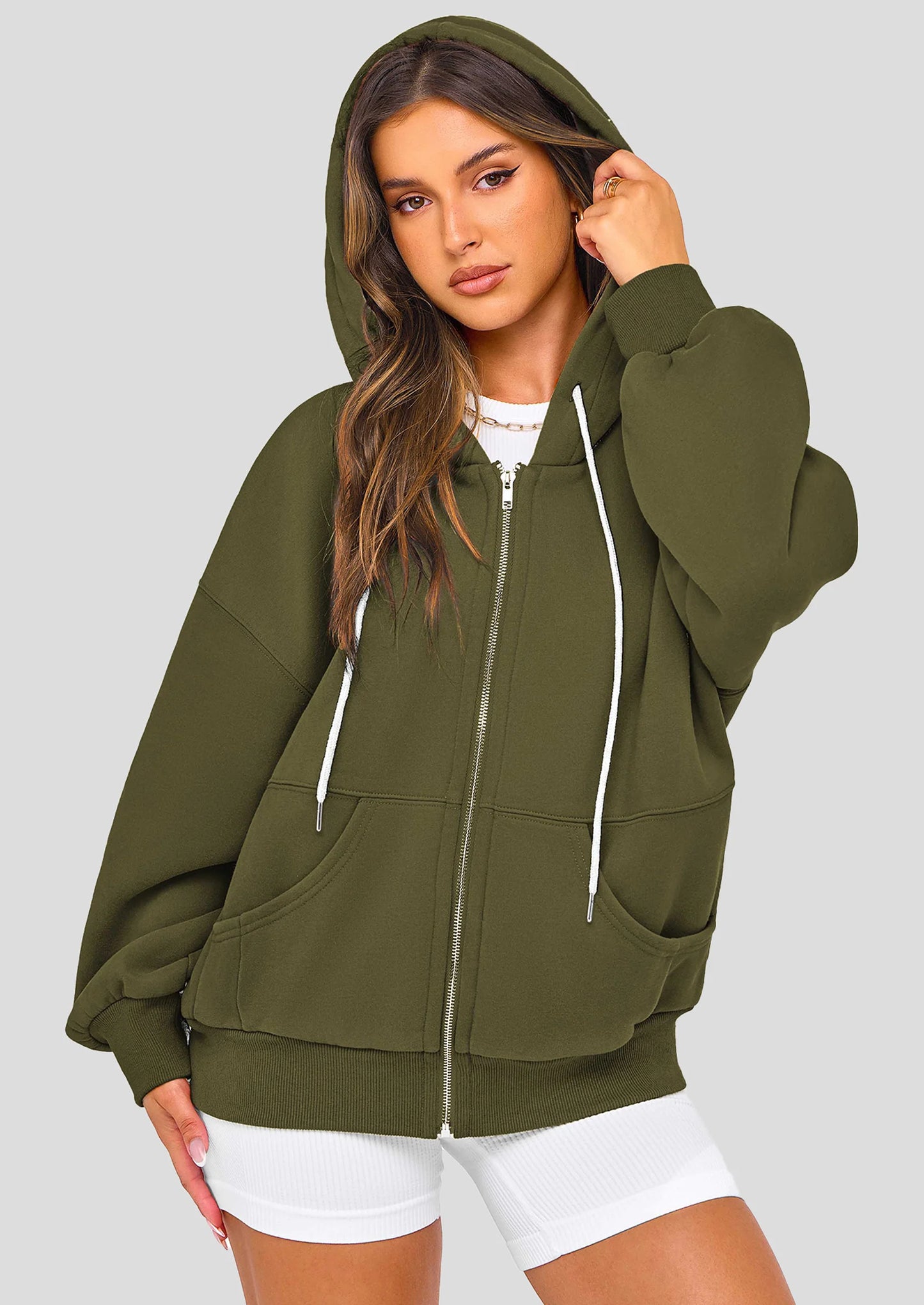 Women's Fall Oversized Hoodies Sweatshirt Long Sleeve Zip Up Pockets Loose Fit Y2K Winter Jackets Coat