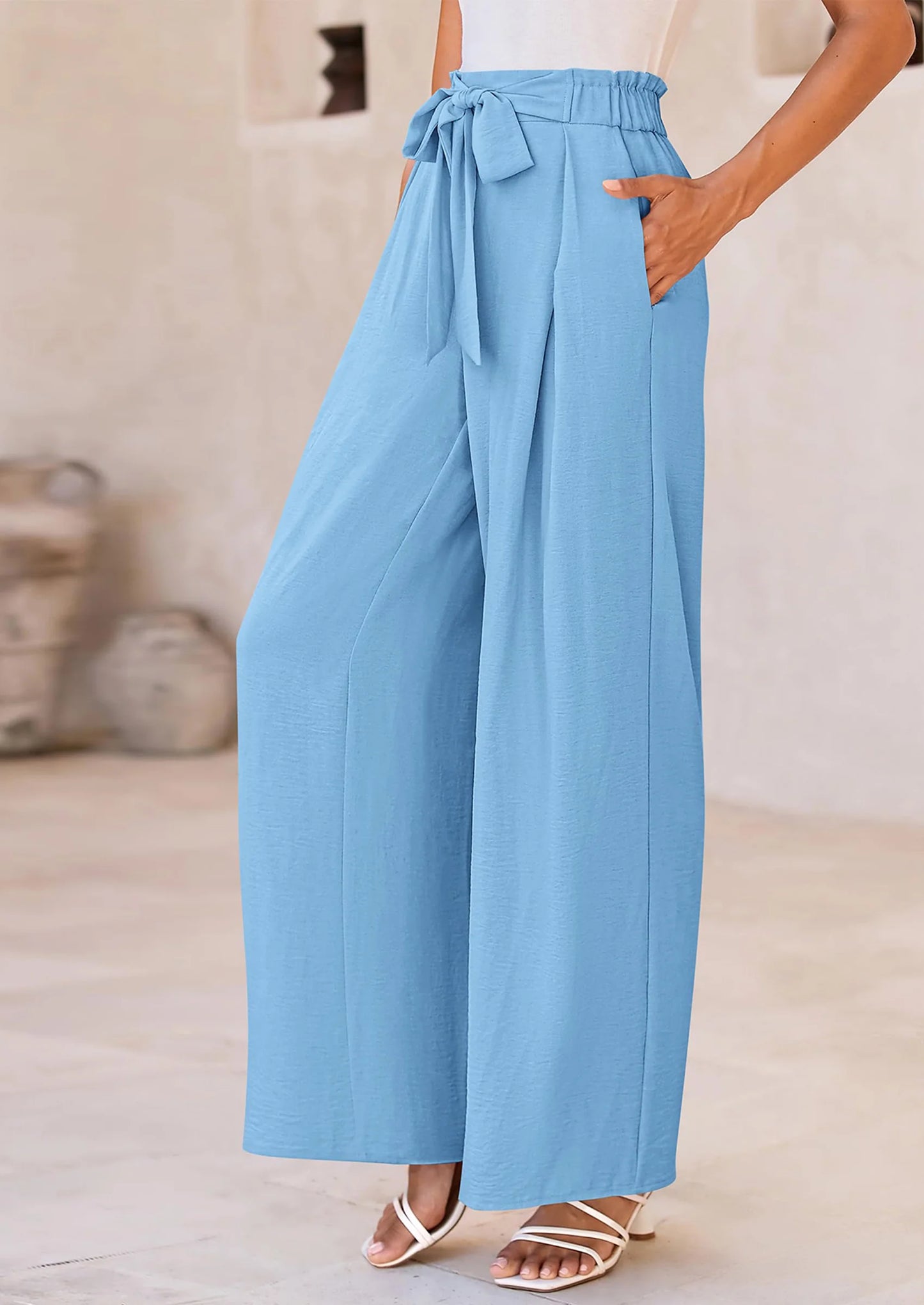 Women's Wide Leg Work Pants Business Casual High Waisted Loose Palazzo Trouser Summer Clothes