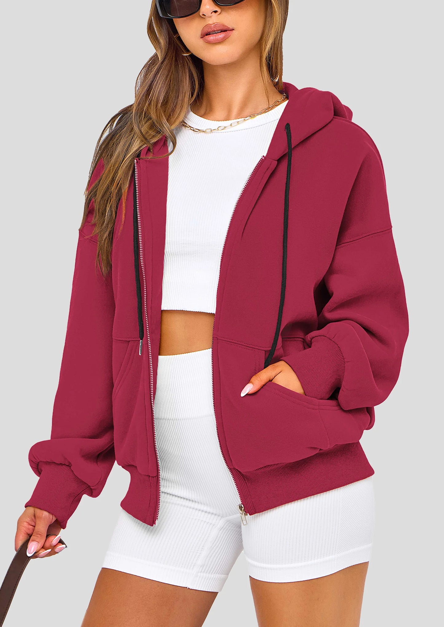 Women's Fall Oversized Hoodies Sweatshirt Long Sleeve Zip Up Pockets Loose Fit Y2K Winter Jackets Coat