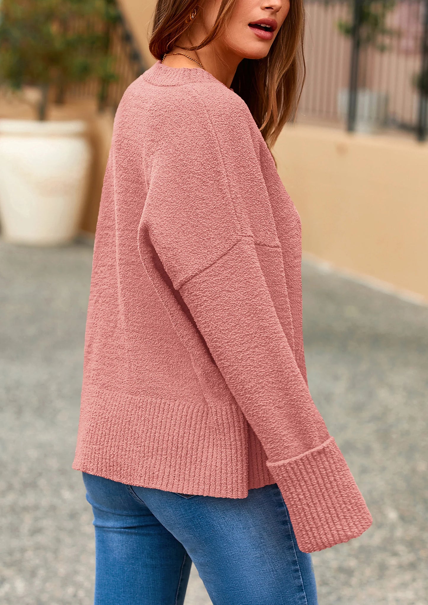 Women's Fall Oversized Sweaters Casual Crewneck Pullover Long Sleeve Fuzzy Chunky Knit Tops Blouse