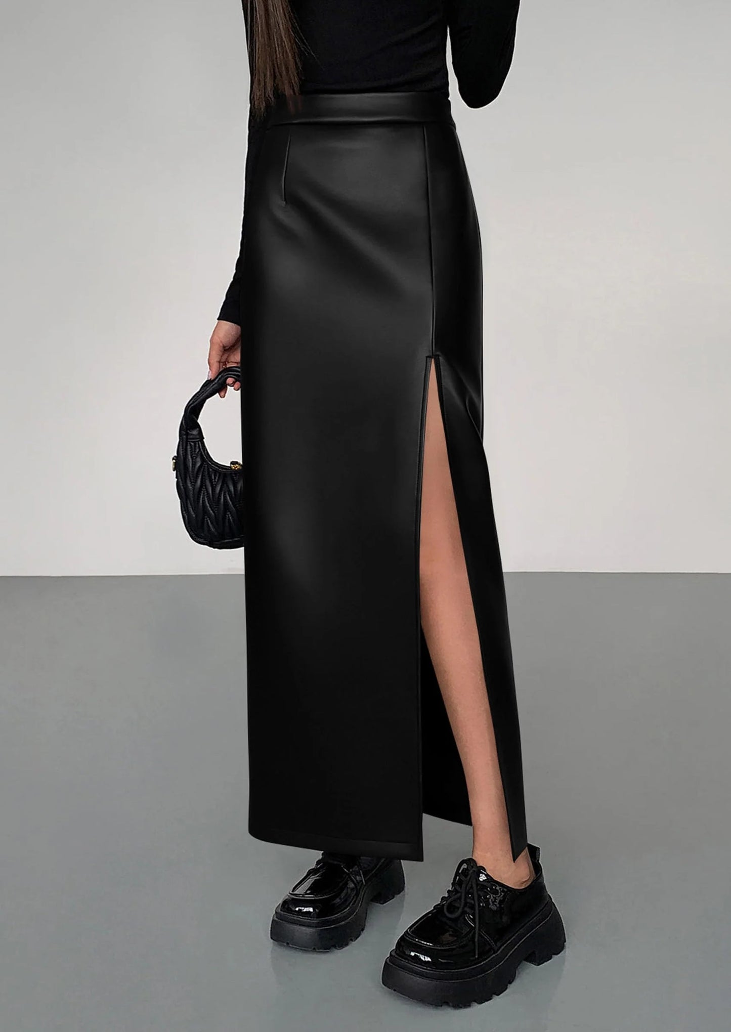 Womens Faux Leather Skirt Fall Bodycon High Waisted Slit Dressy Casual Winter Maxi Long Pencil Skirts