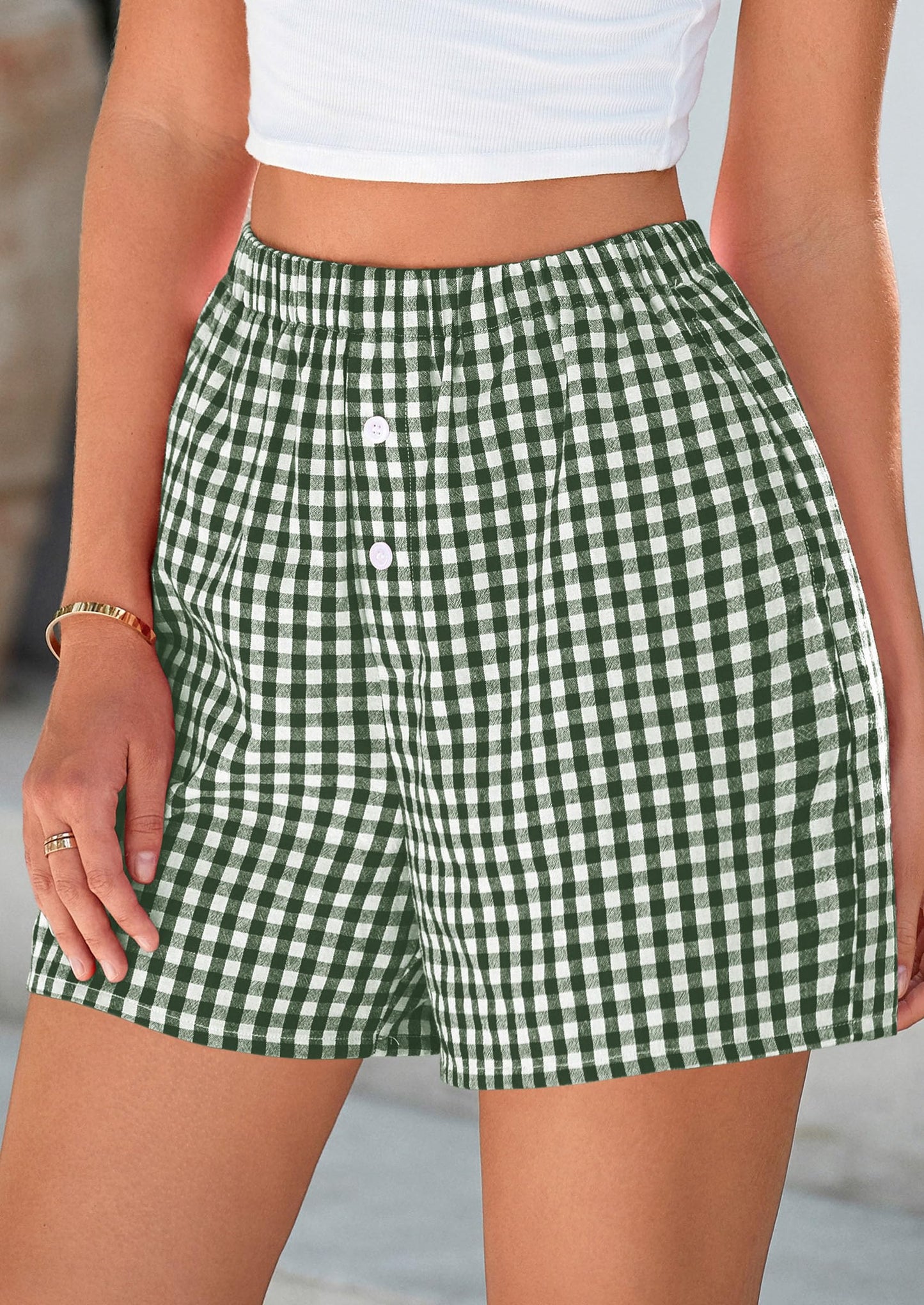 Womens Shorts Boxers Summer Gingham Pajama Lounge Sleep Y2K Plaid Pj Shorts Beach Bottoms