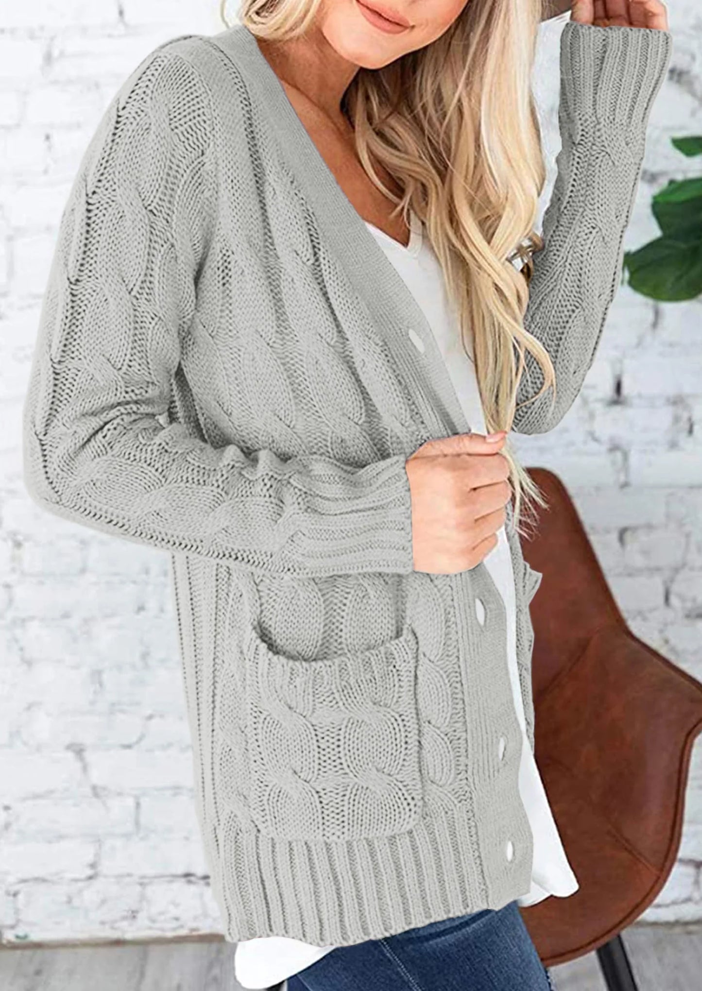Women's Open Front Cardigan Sweaters Fall Fashion Button Down Cable Knit Chunky Winter Outerwear Coats
