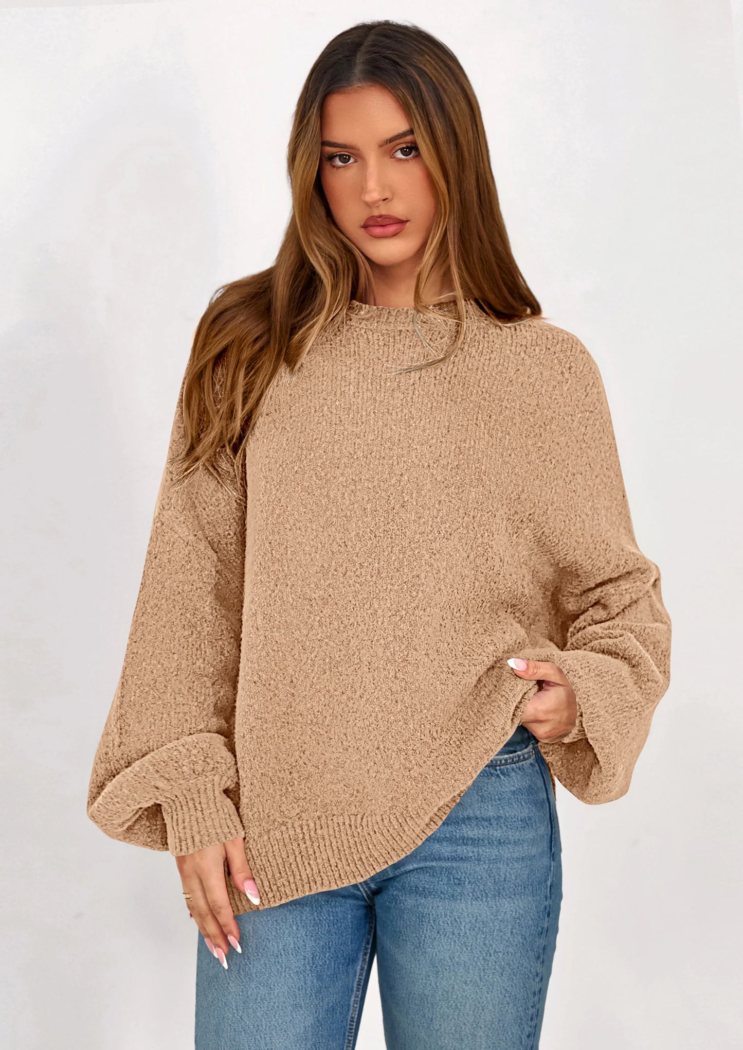 Sweaters for Women Fall Chunky Knit Long Sleeve Crew Neck Oversized Pullover Tops Winter Fashion Clothing