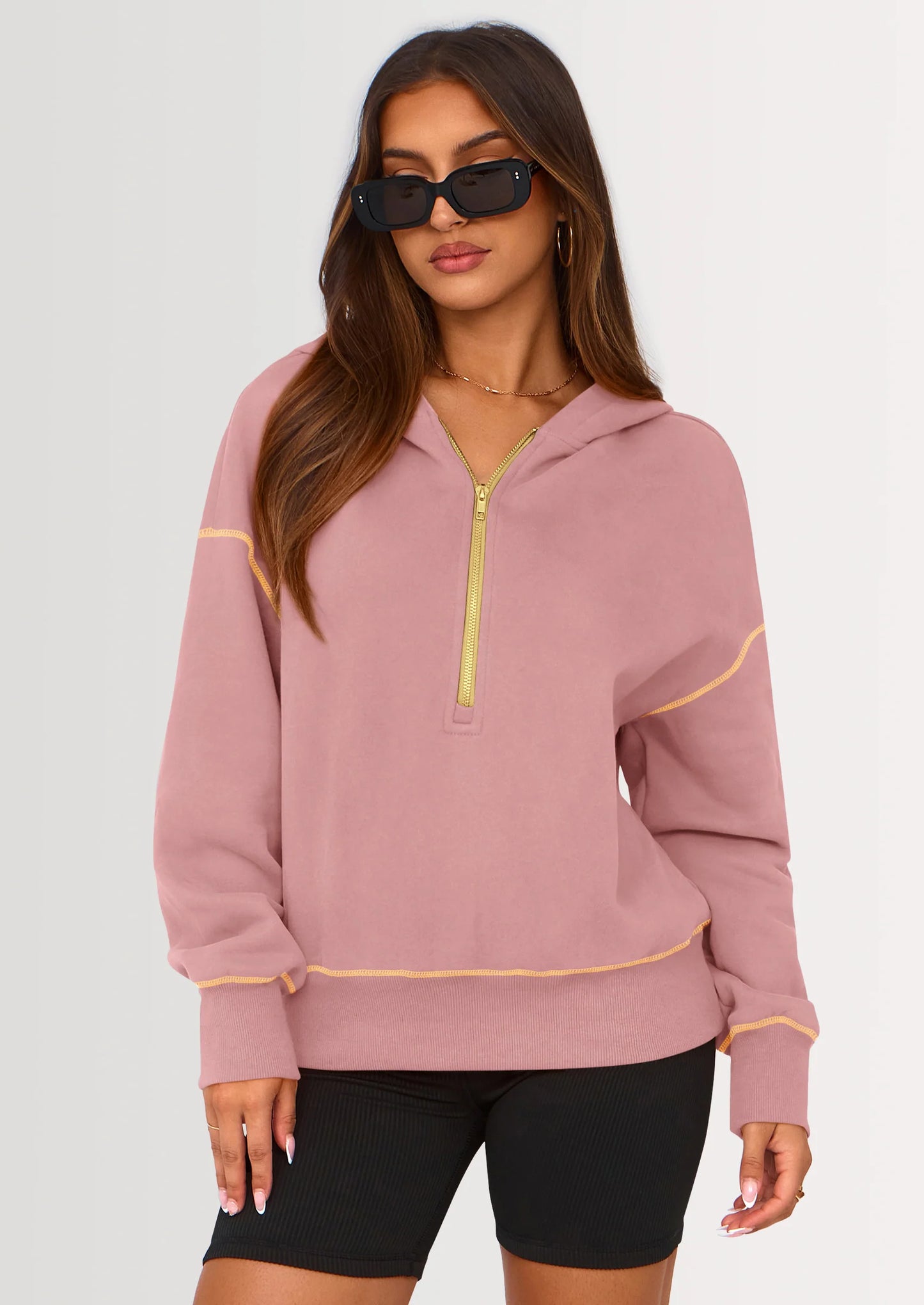 Women's Hooded Sweatshirts Long Sleeve Half Zip Cropped Hoodie Pullover Winter Fashion Clothes
