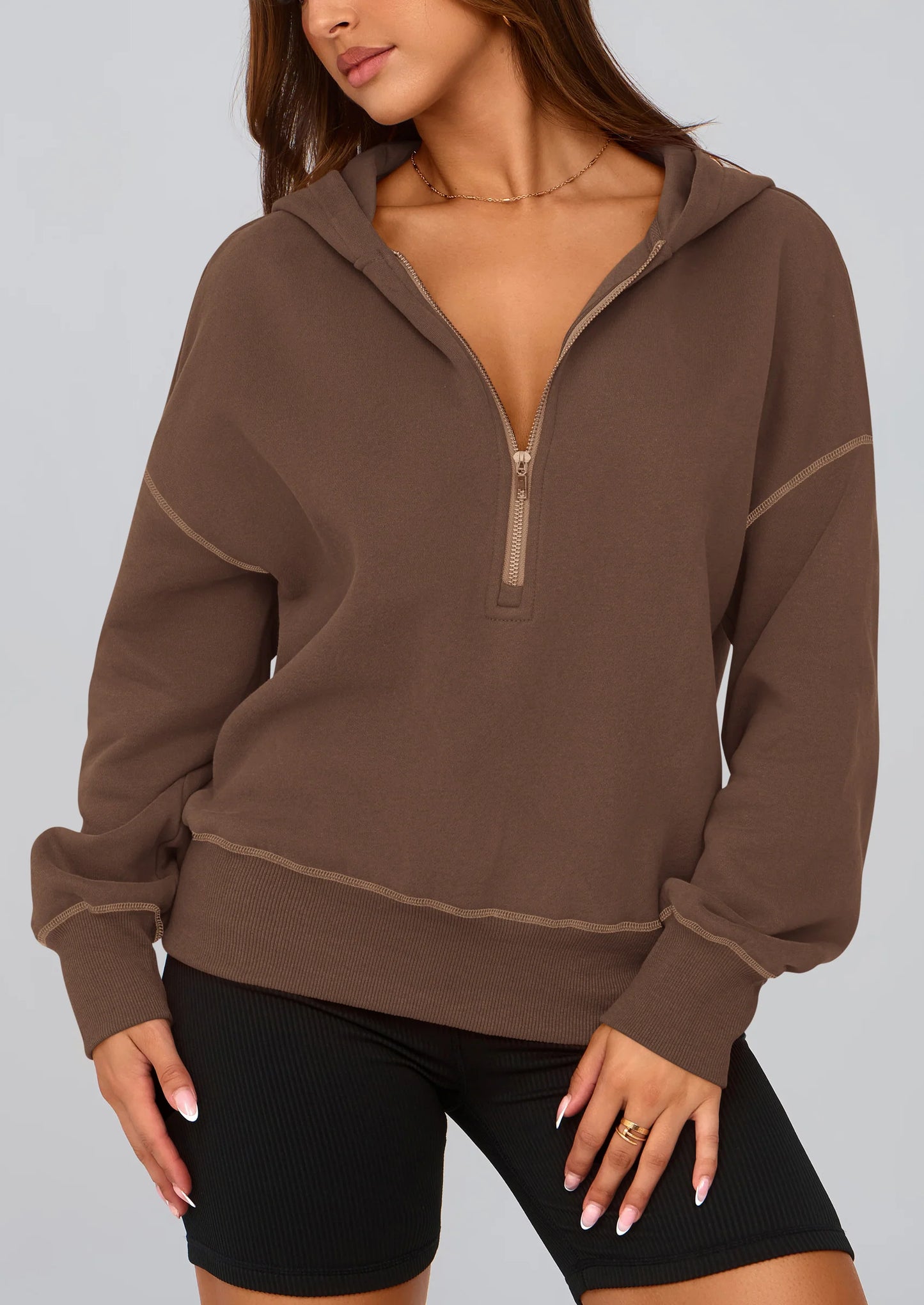 Women's Hooded Sweatshirts Long Sleeve Half Zip Cropped Hoodie Pullover Winter Fashion Clothes