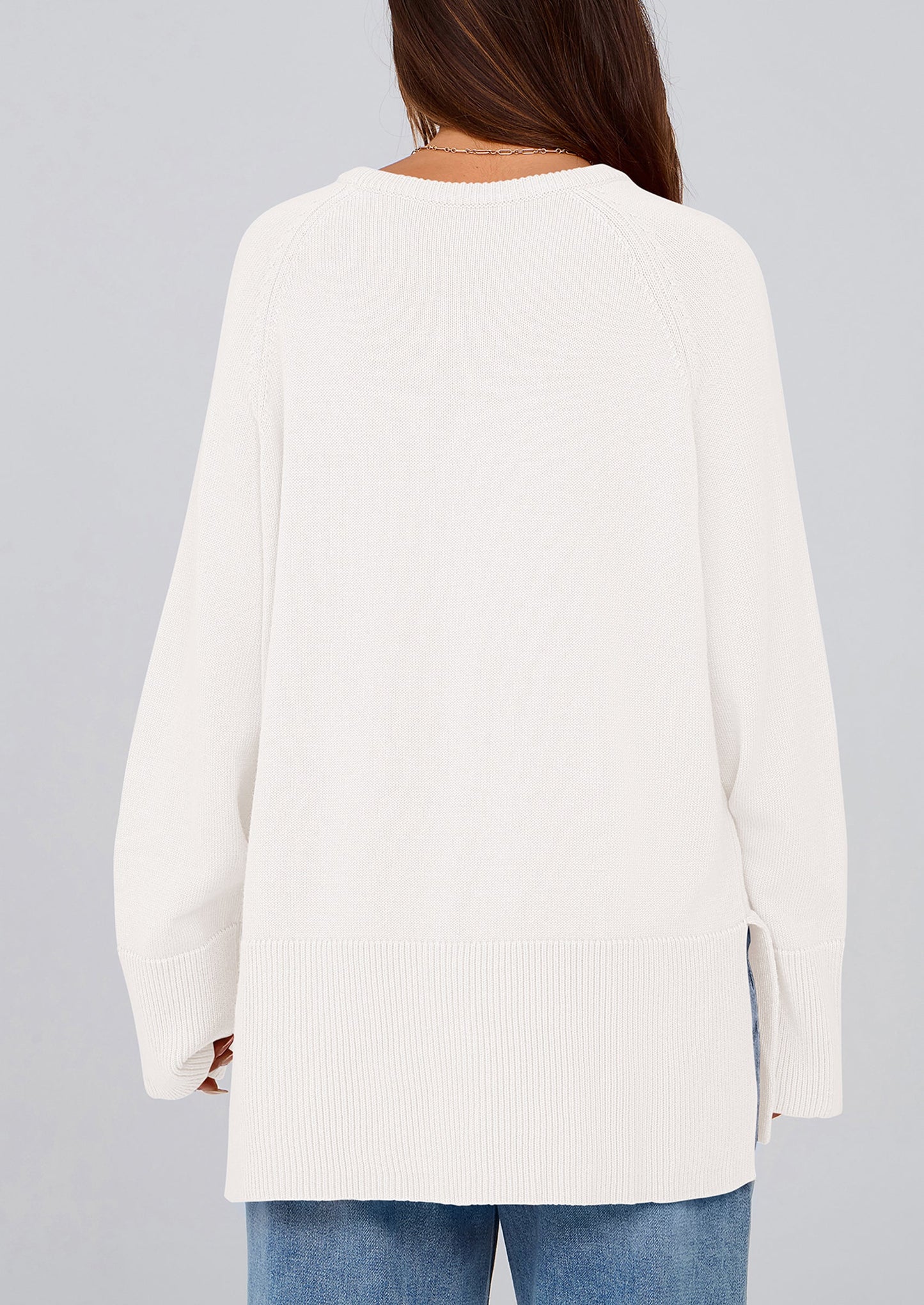 Women's Knit Fall Sweaters Long Sleeve Pullover Crewneck Split Hem Oversized Tunic Sweater Tops Winter Clothing