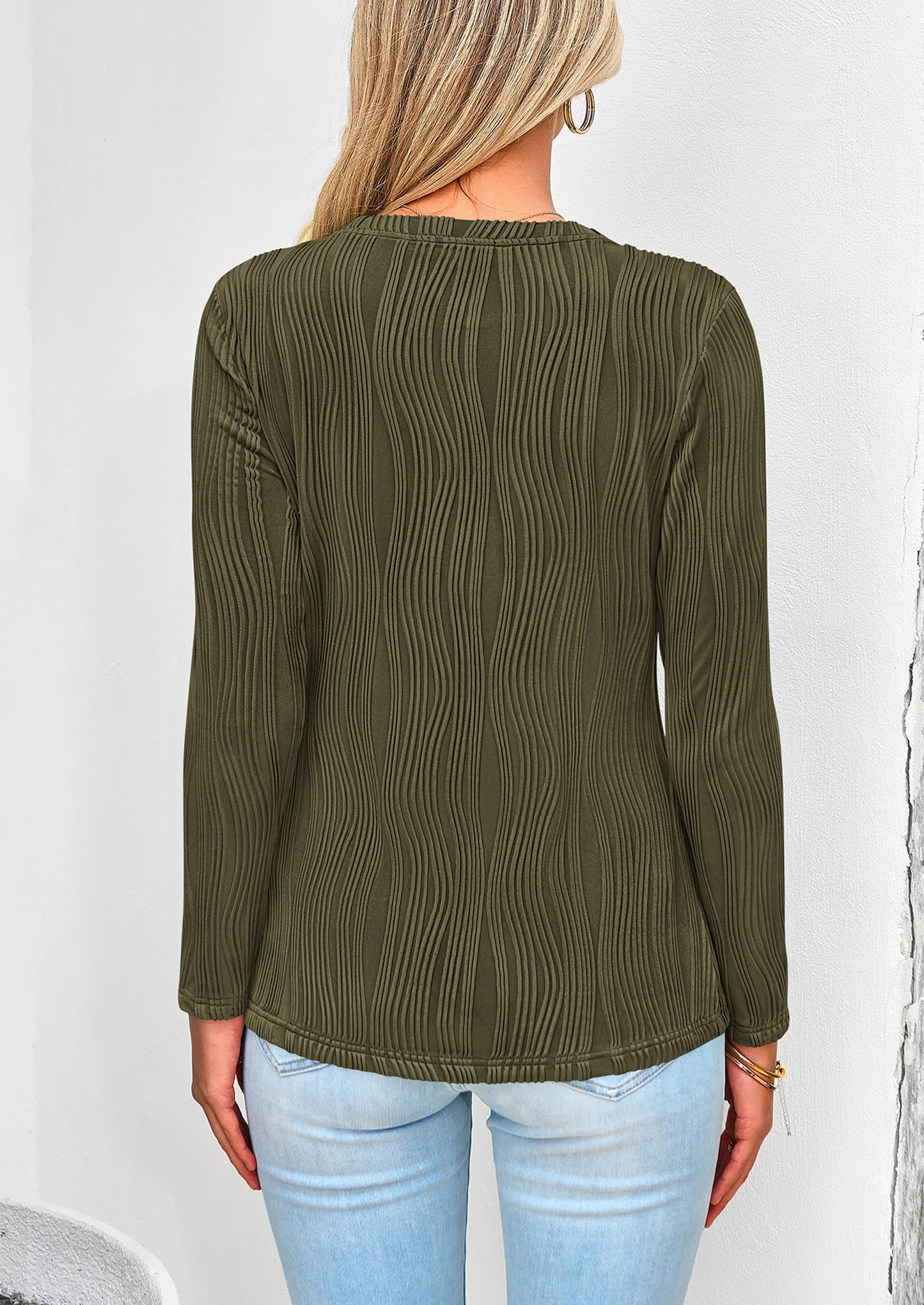 Long Sleeve Tops for Women Spring Fall Trendy Business Dressy Casual Shirts Crewneck Textured Blouse