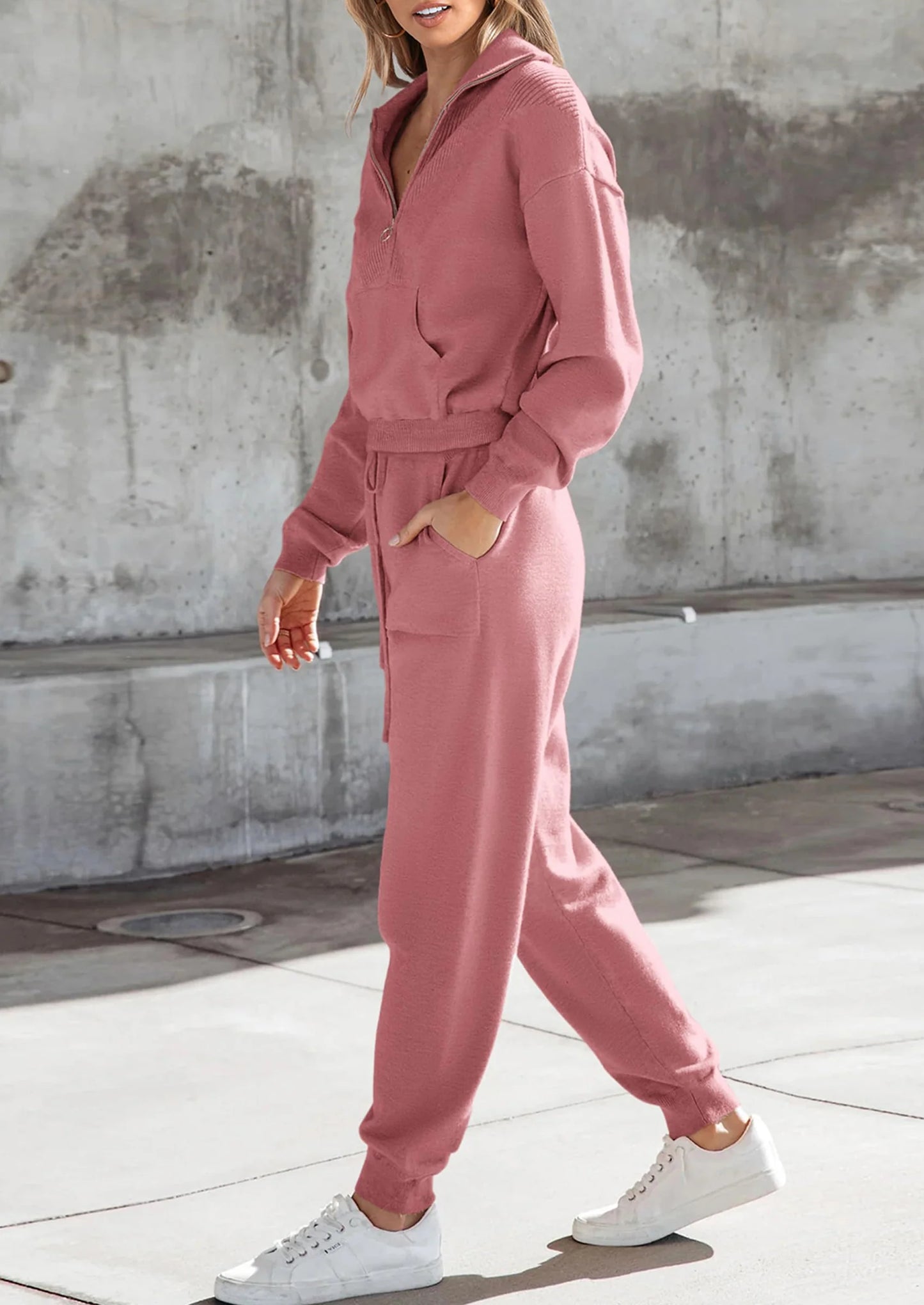 Women's 2 Piece Sweater Set Pullover Zip Up Sweatshirt Jogger Sweatpants Tracksuit Casual Outfit