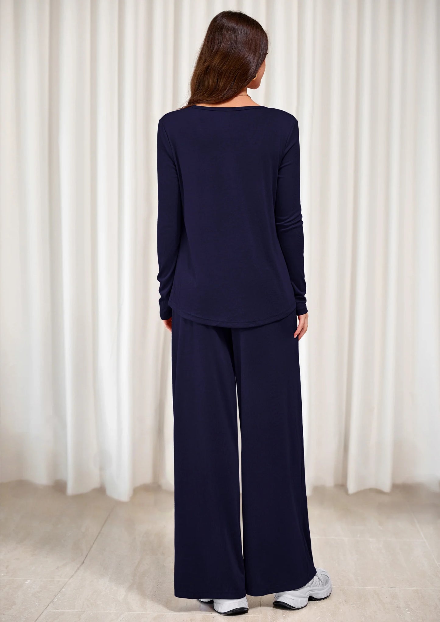 Women's 2 Piece Fall Sets  Casual Long Sleeve Shirts Wide Leg Pants Lounge Travel Outfits Fashion Clothing
