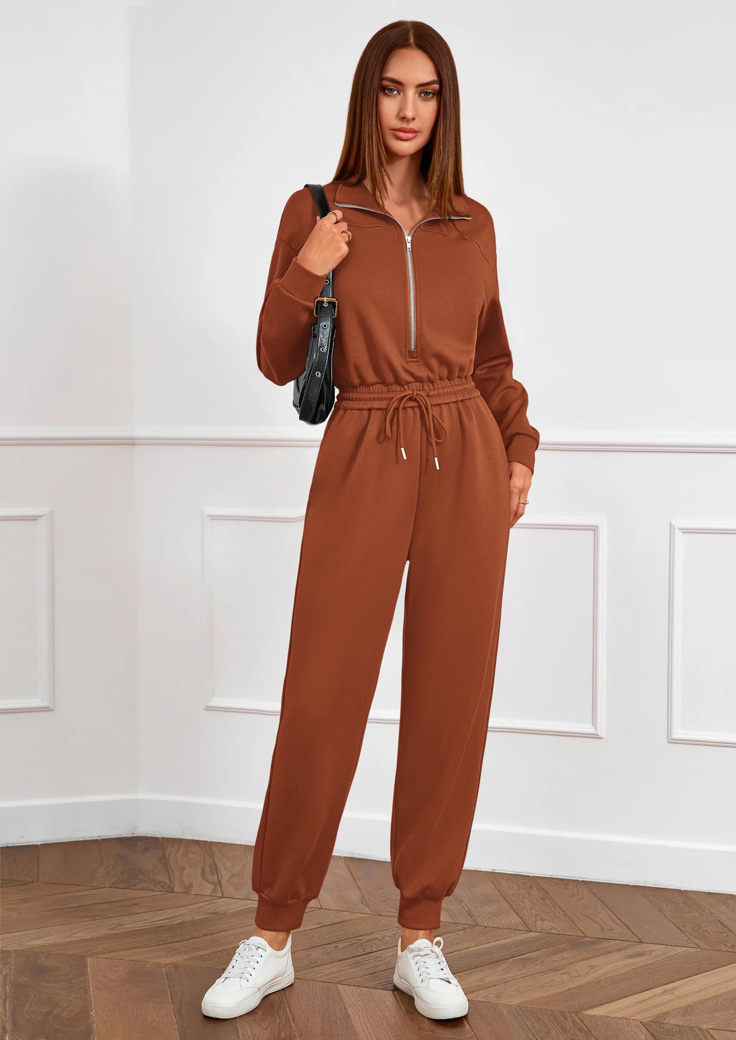 Long Sleeve Jumpsuits for Women Casual  Fall Fashion Zip Up Pant Rompers One Piece Sweatsuits Travel Outfits