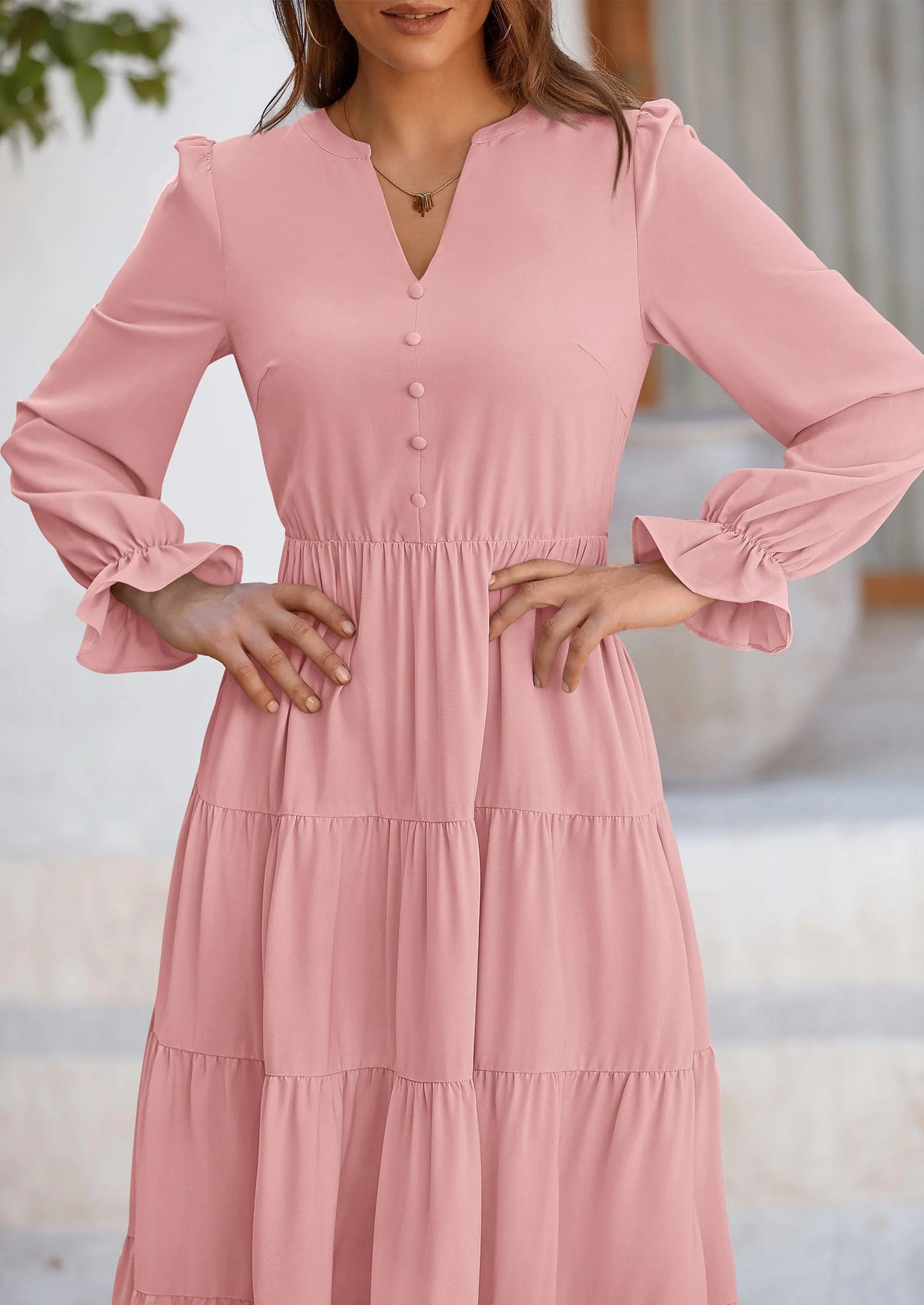 Women Fall Long Sleeve Smocked Maxi Dress Casual Square Neck Swiss Dot Tiered Ruffle Flowy Spring Pocket Dresses