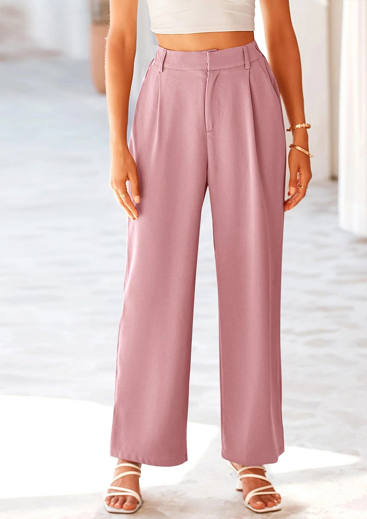 Wide Leg Pants for Women Trendy Fall High Waisted Business Casual Outfits Work Pant Trousers