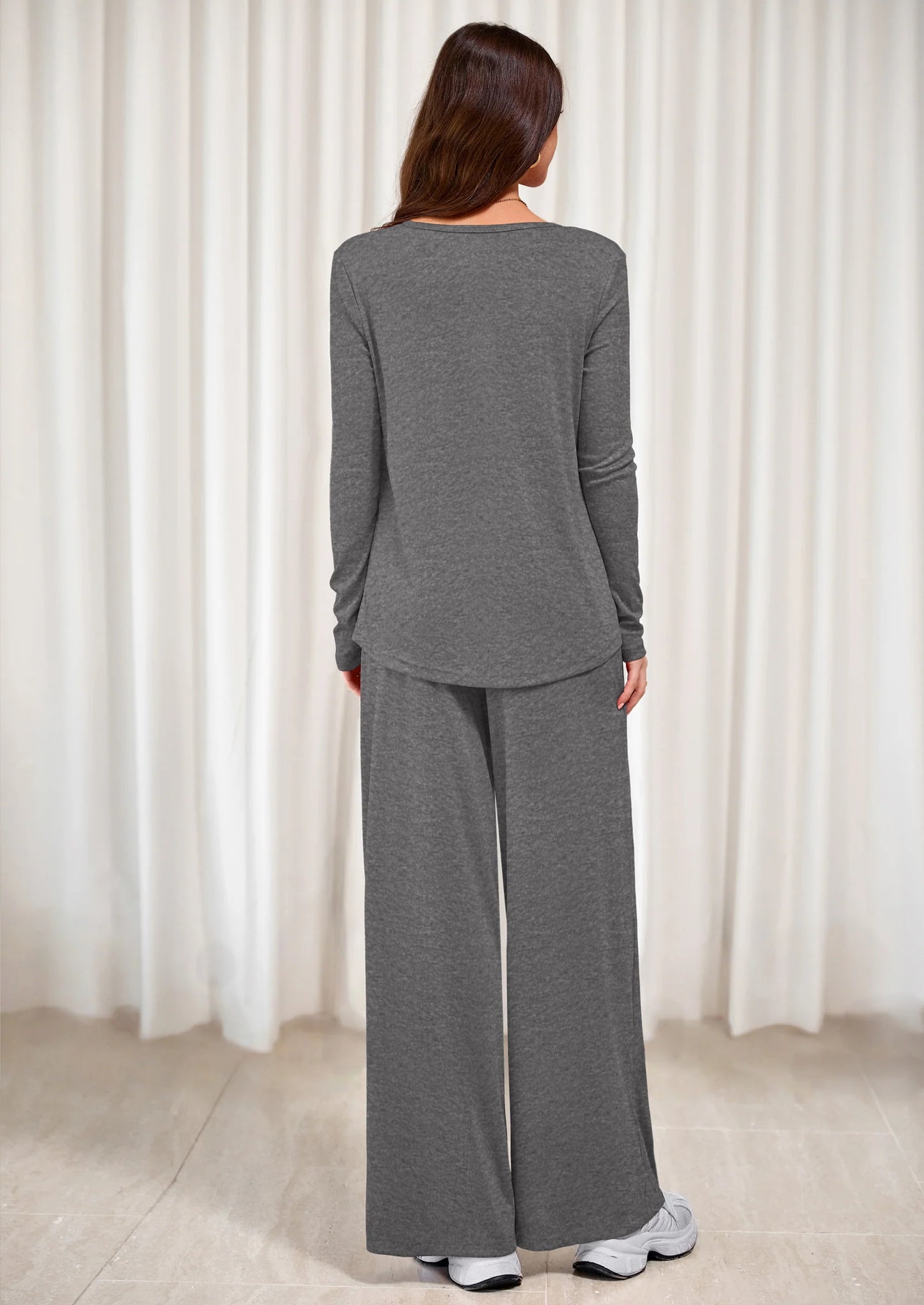 Women's 2 Piece Fall Sets  Casual Long Sleeve Shirts Wide Leg Pants Lounge Travel Outfits Fashion Clothing