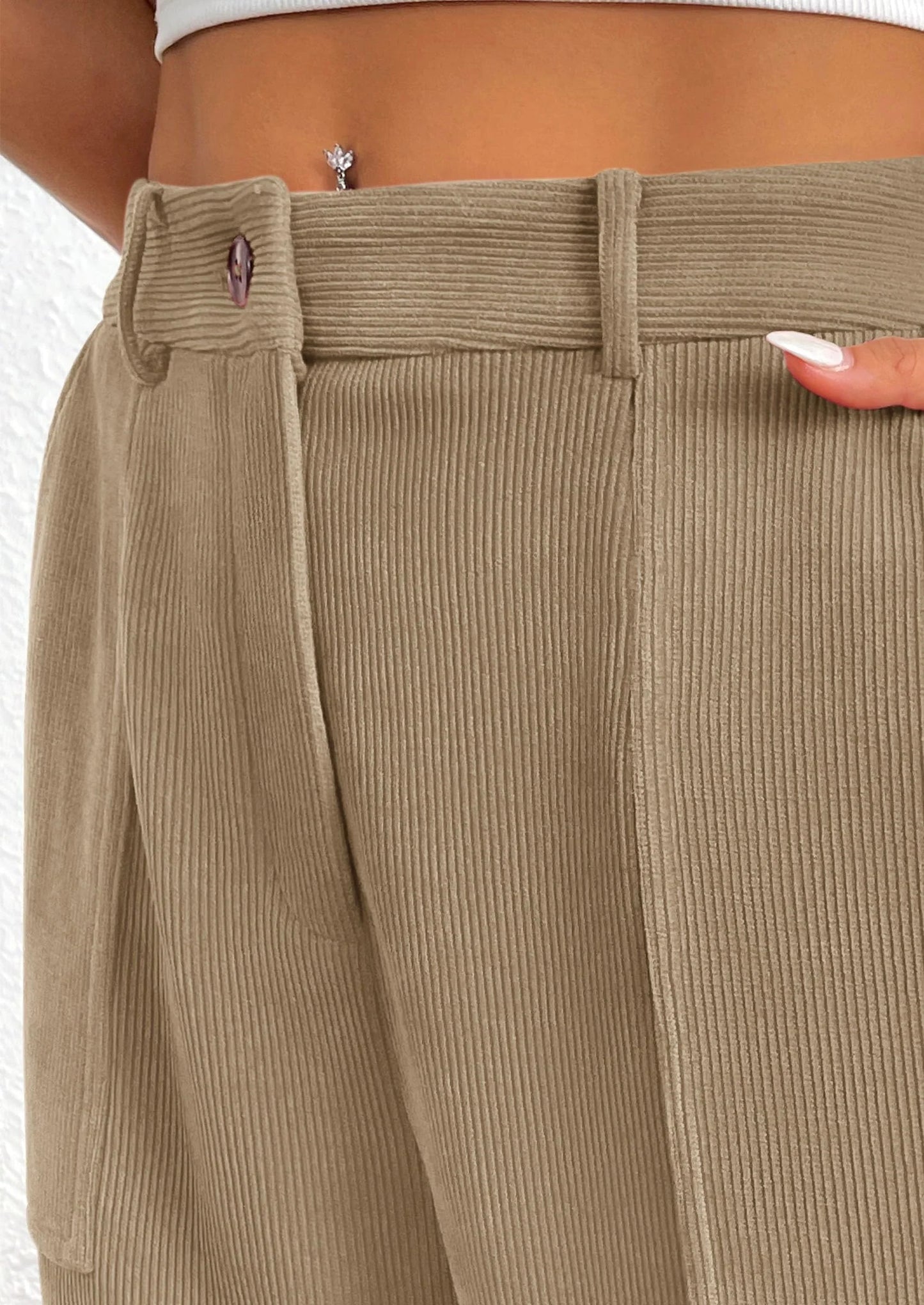 Women's Pants Dressy Casual Fall Elastic High Waisted Work Office Corduroy Trouser Slacks with Pockets
