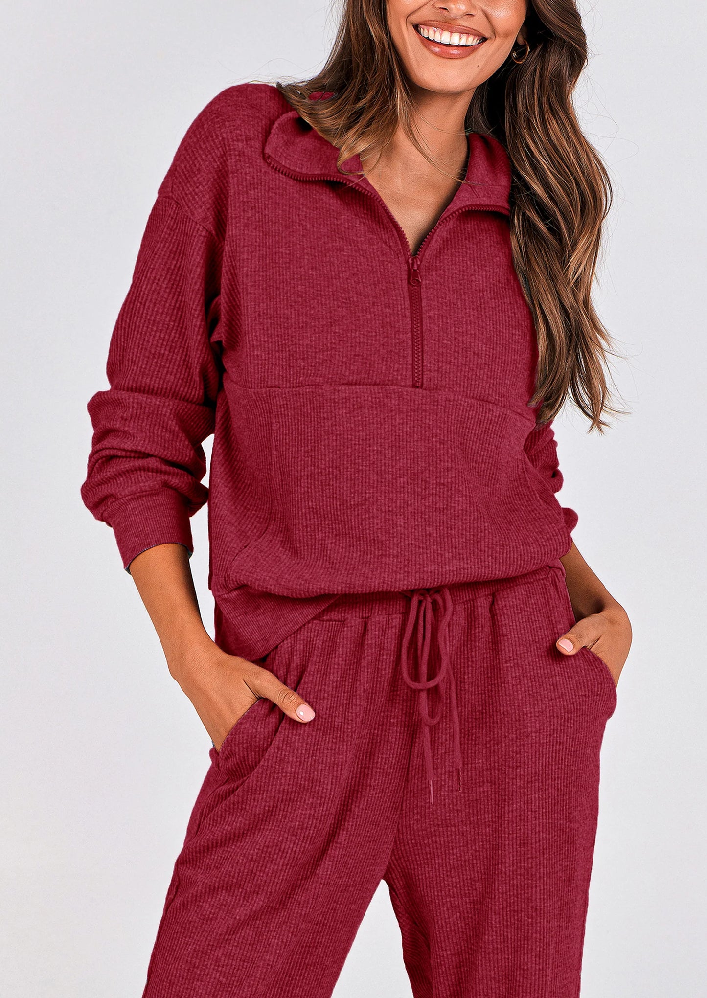 Women's Fall 2 Piece Lounge Sets Zip Up Sweatshirt Jogger Pants Sweat Track Suits Travel Outfit Winter Clothing