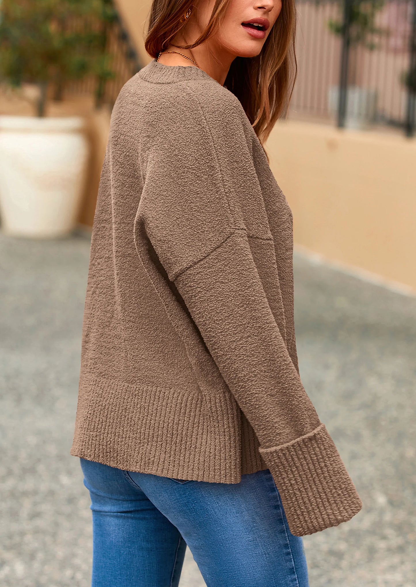 Women's Fall Oversized Sweaters Casual Crewneck Pullover Long Sleeve Fuzzy Chunky Knit Tops Blouse
