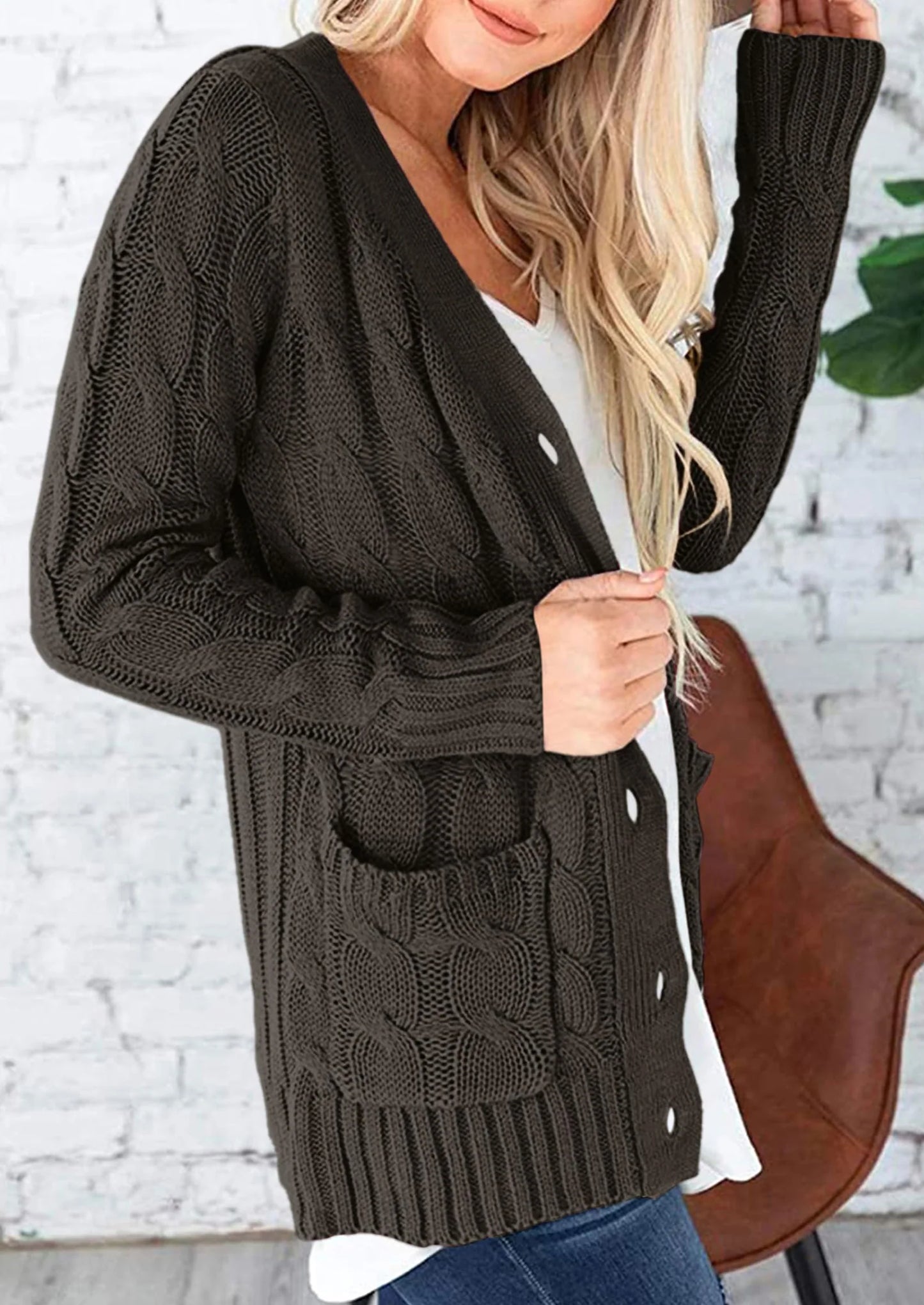 Women's Open Front Cardigan Sweaters Fall Fashion Button Down Cable Knit Chunky Winter Outerwear Coats