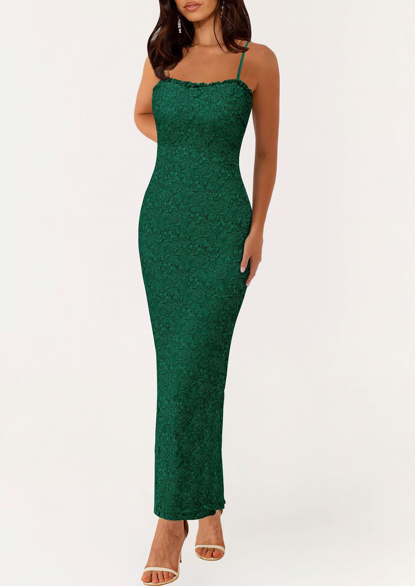Women's Formal Prom Dress Spaghetti Strap Lace Floral Wedding Guest Evening Bodycon Dresses