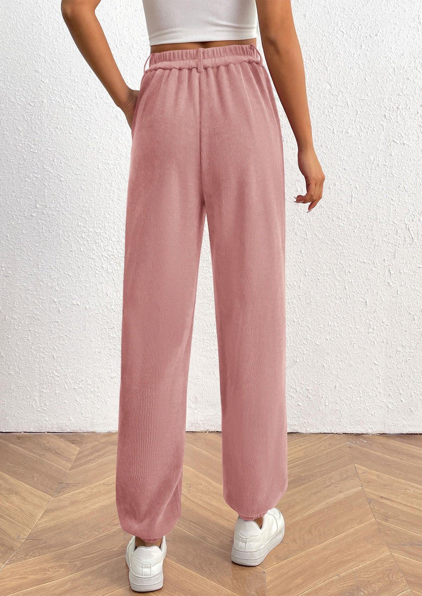 Women's Pants Dressy Casual Fall Elastic High Waisted Work Office Corduroy Trouser Slacks with Pockets