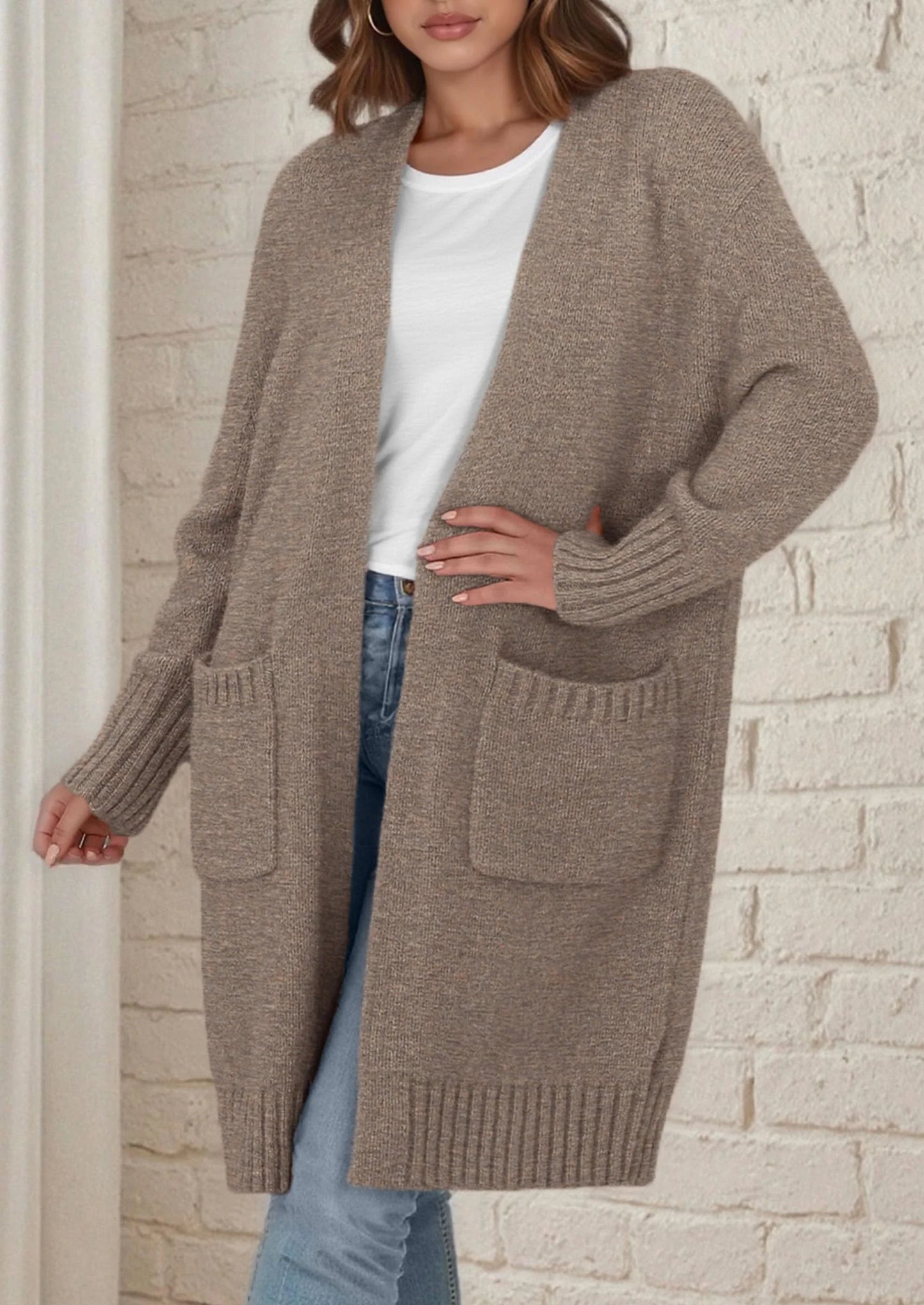 Fall Long Sleeve Cardigan Sweaters for Women Trendy Winter Open Front Loose Knitted Cardigans with Pockets