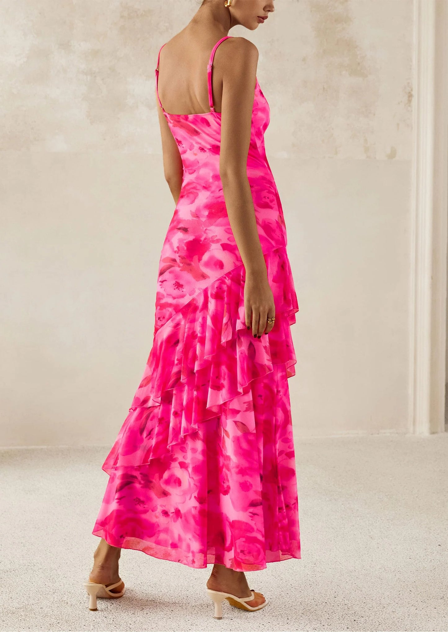Maxi Dresses for Women Floral Beach Sundress Spaghetti Strap Tiered Wedding Guest Long Dress