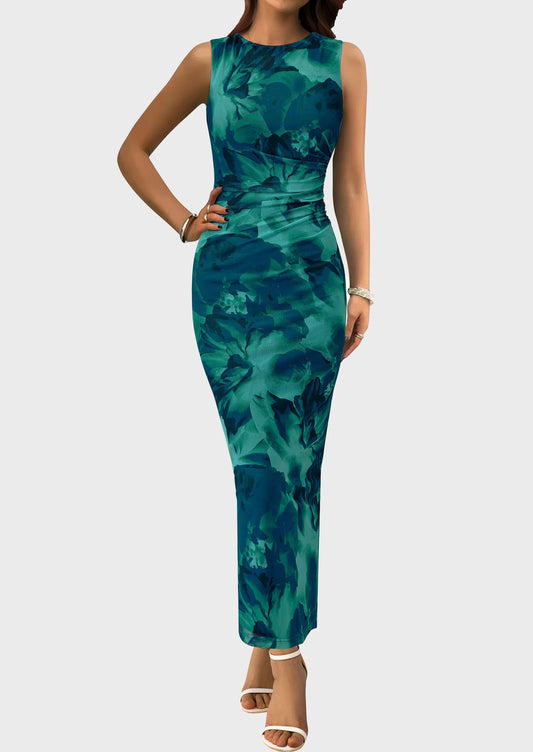 Wedding Guest Dresses for Women Spring Floral Bodycon Sleeveless Mesh Maxi Long Dress