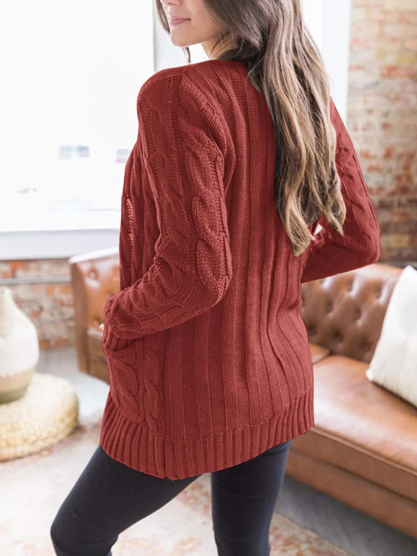 Women's Open Front Cardigan Sweaters Fall Fashion Button Down Cable Knit Chunky Winter Outerwear Coats