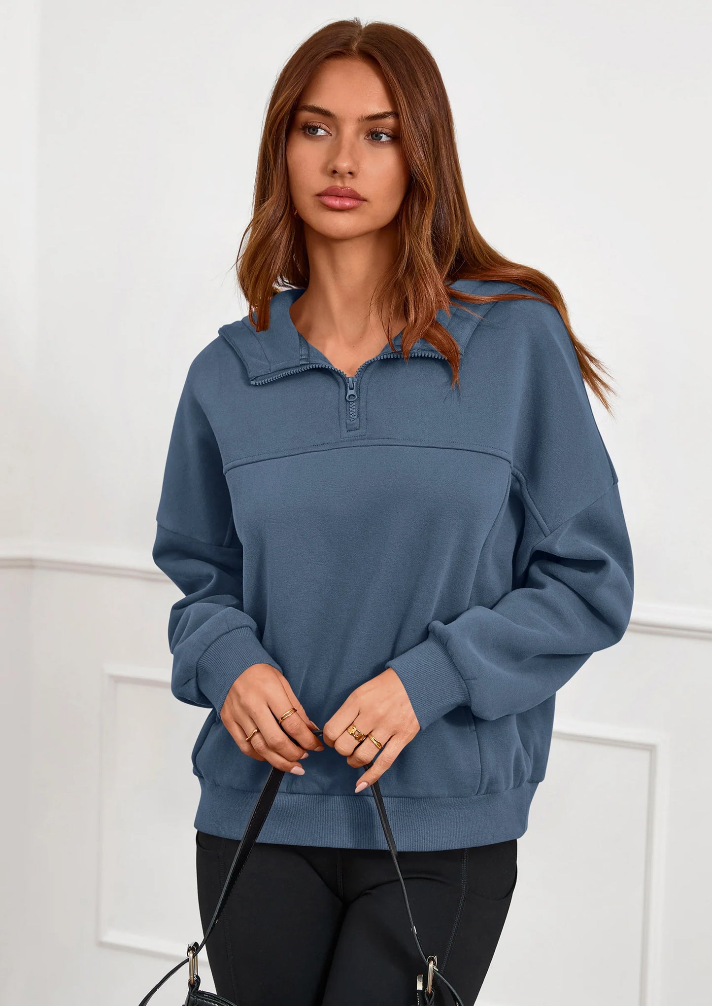 Womens Hoodies Cropped Fleece Sweatshirts Fall Fashion Quarter Zip Pullover Long Sleeve Tops Winter Clothes
