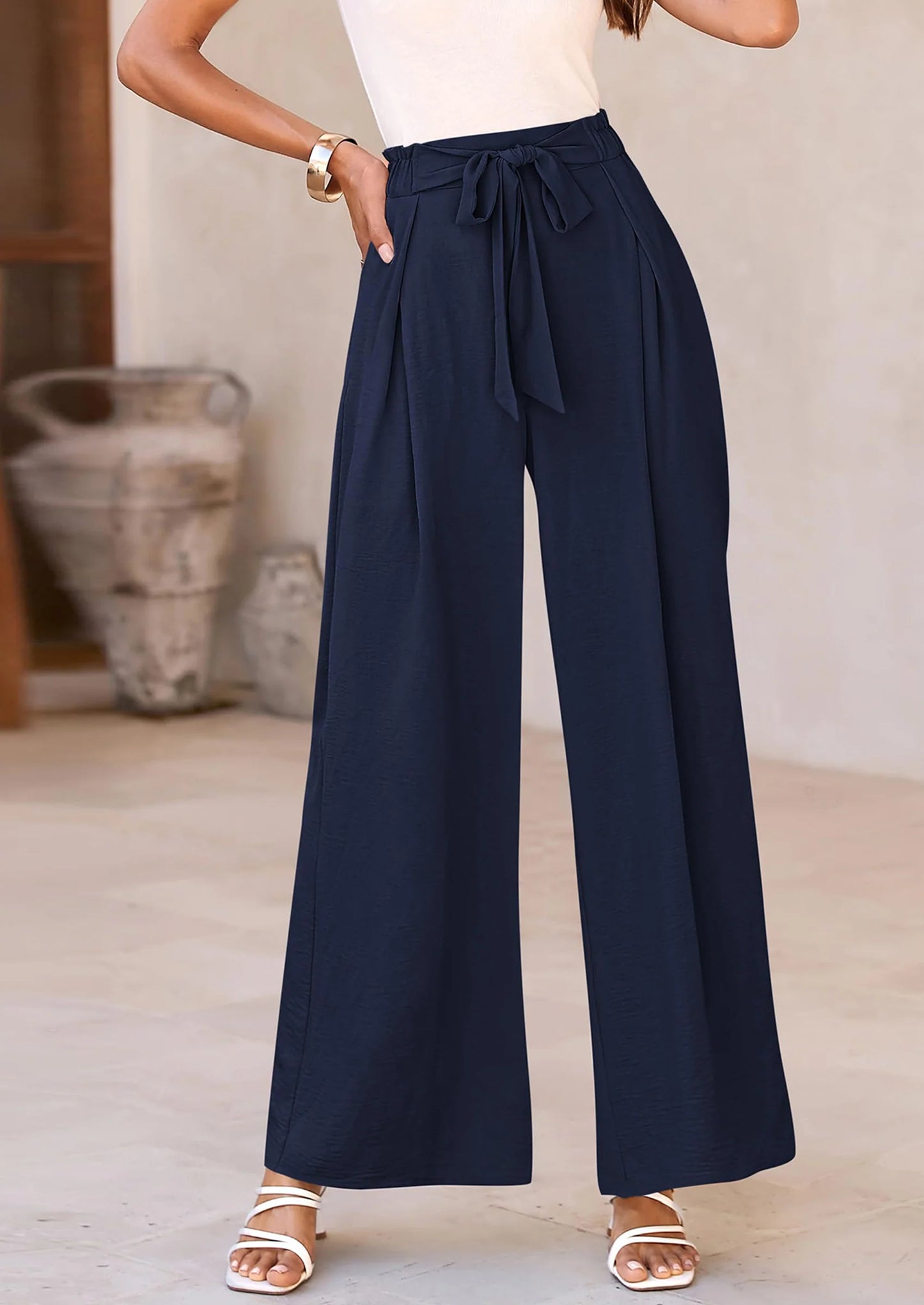 Women's Wide Leg Work Pants Business Casual High Waisted Loose Palazzo Trouser Summer Clothes
