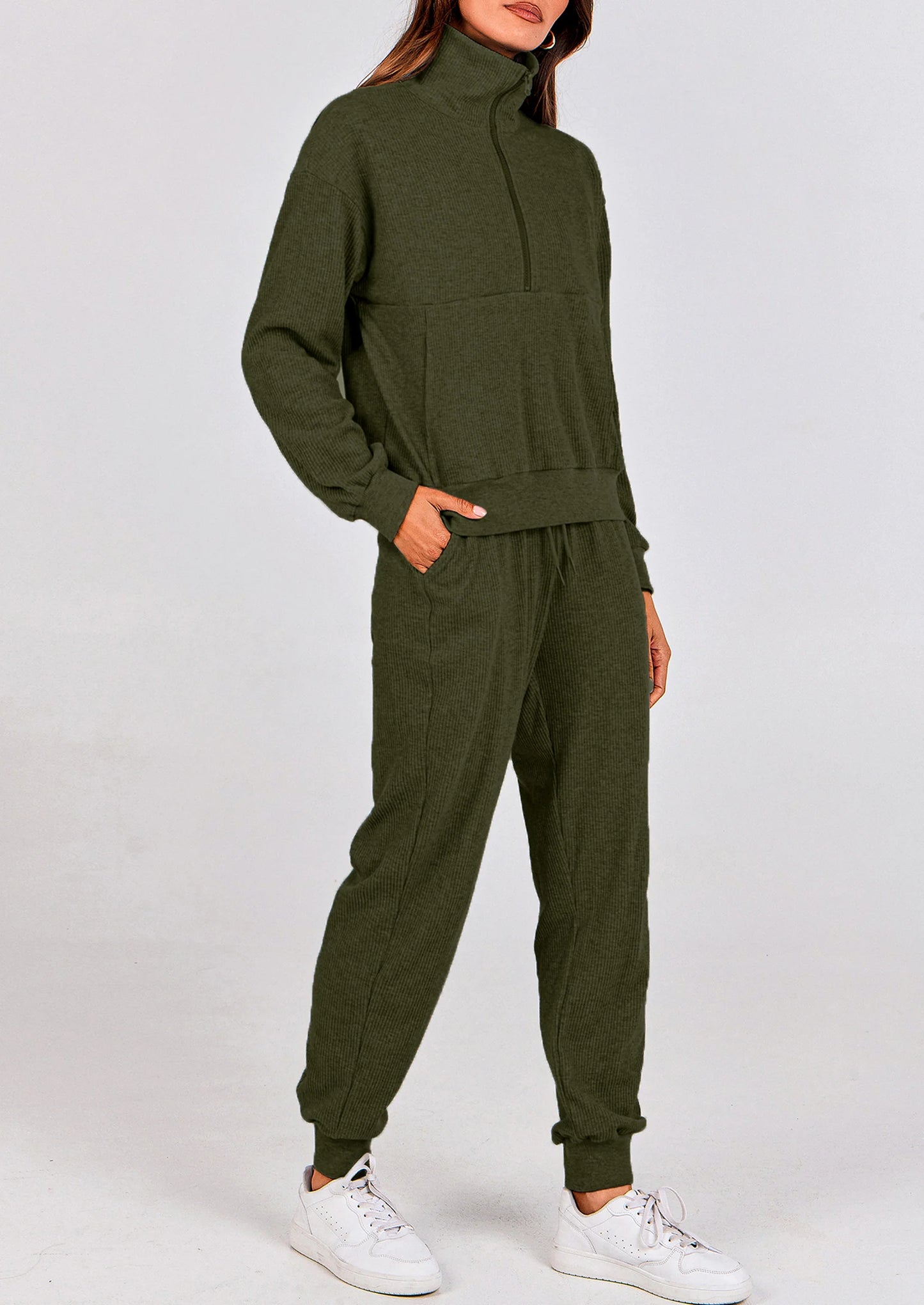 Women's Fall 2 Piece Lounge Sets Zip Up Sweatshirt Jogger Pants Sweat Track Suits Travel Outfit Winter Clothing