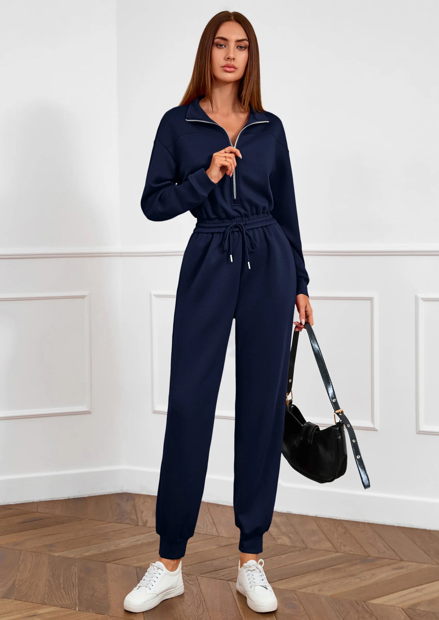 Long Sleeve Jumpsuits for Women Casual  Fall Fashion Zip Up Pant Rompers One Piece Sweatsuits Travel Outfits