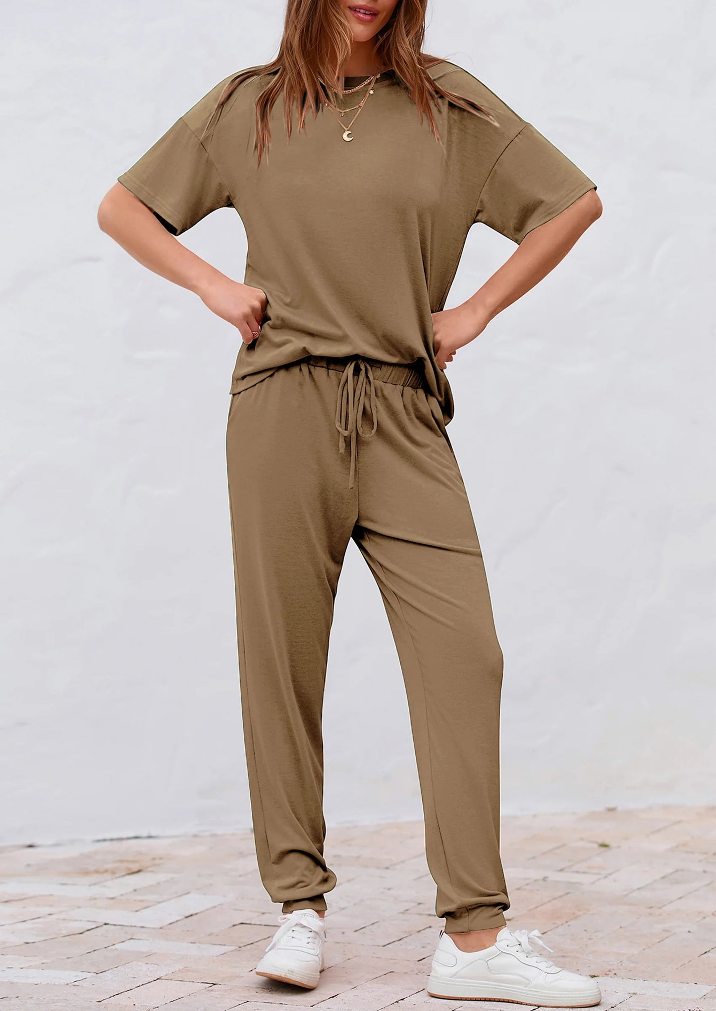 Women's Two Piece Lounge Sets Spring Summer Jogger Pants Vacation Outfits Travel Airplane Matching Clothes