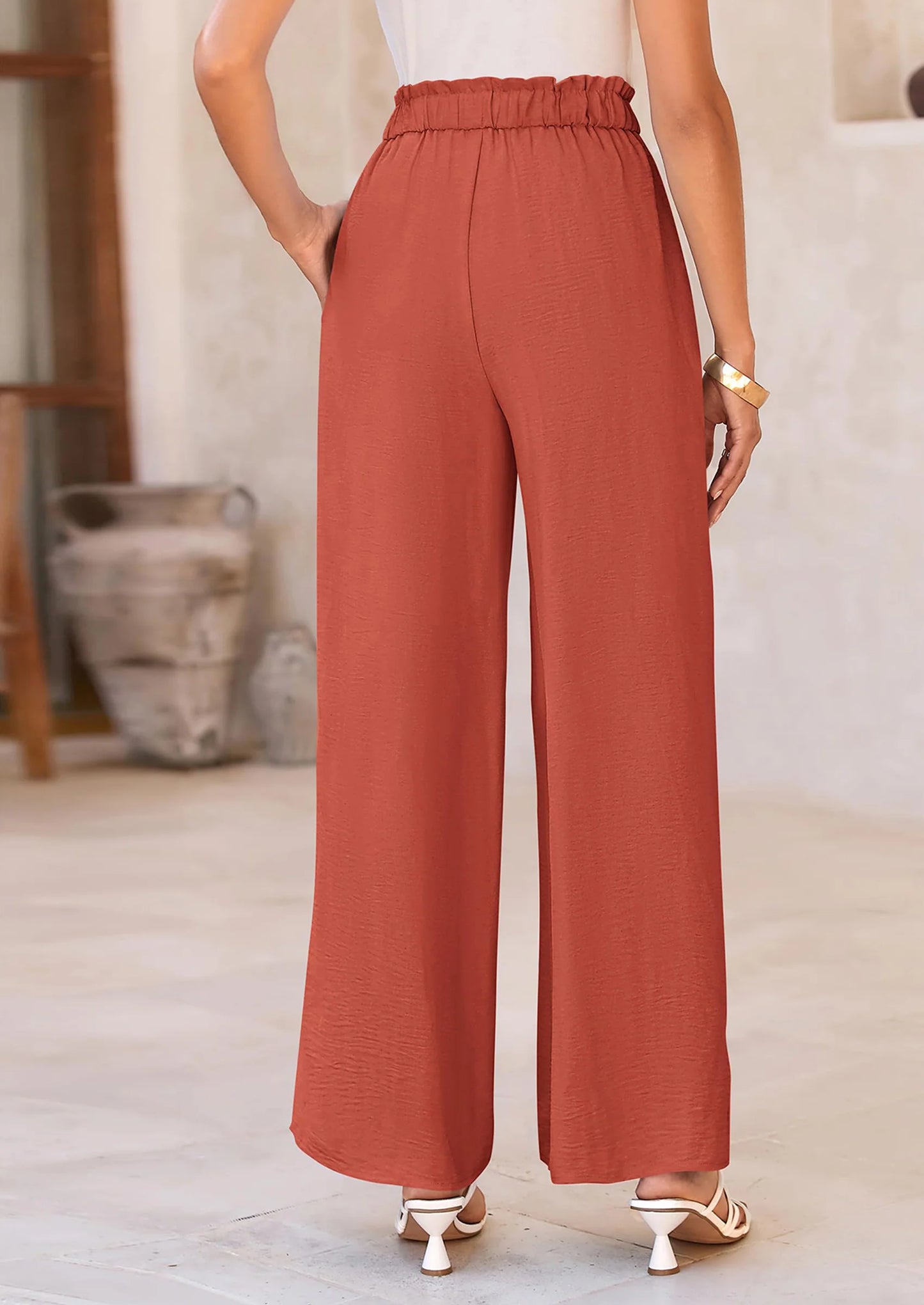 Women's Wide Leg Work Pants Business Casual High Waisted Loose Palazzo Trouser Summer Clothes