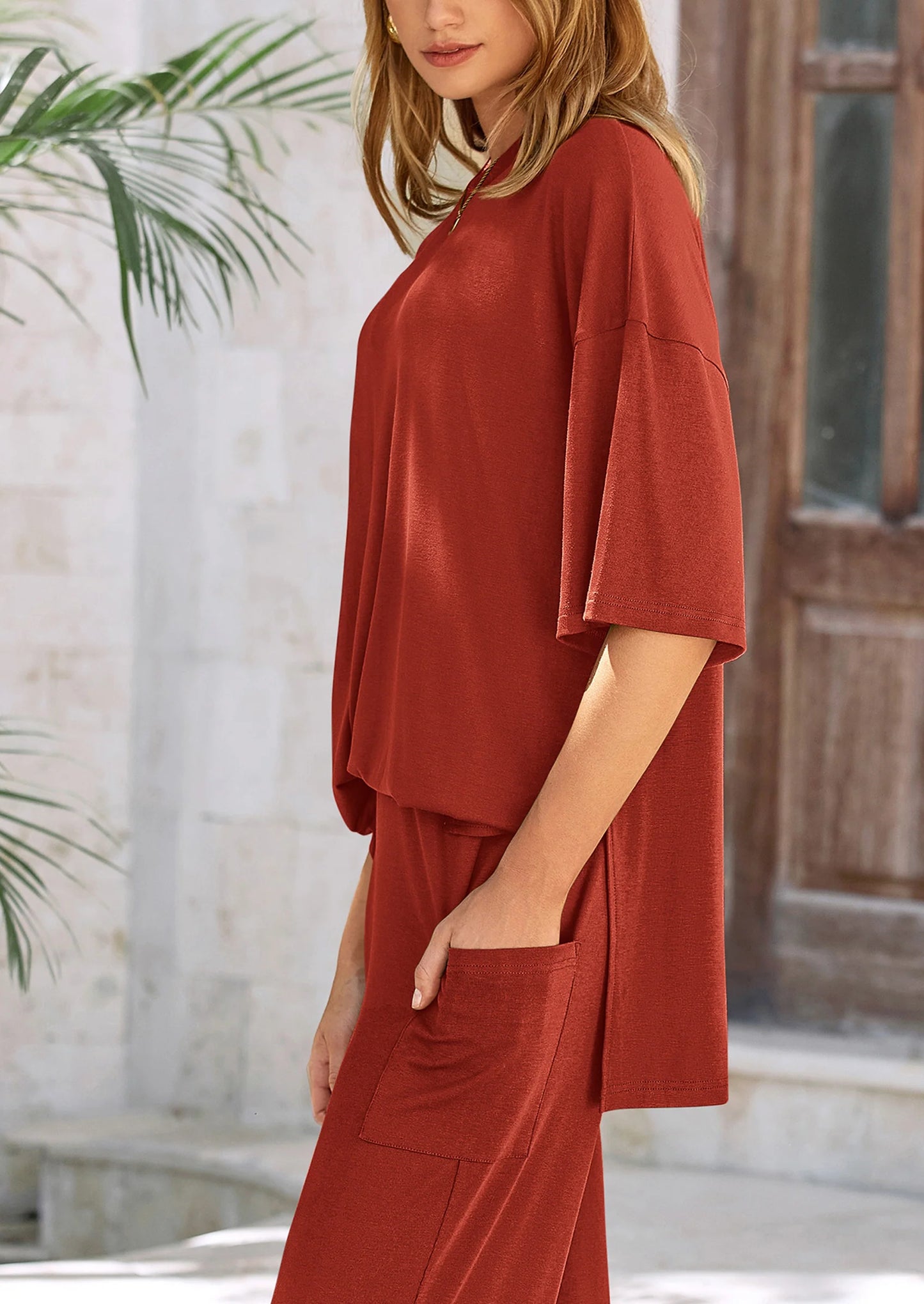 Women's 2 Piece Outfits Casual Short Sleeve Pullover Tops and Wide Leg Pants Lounge Sets Tracksuits