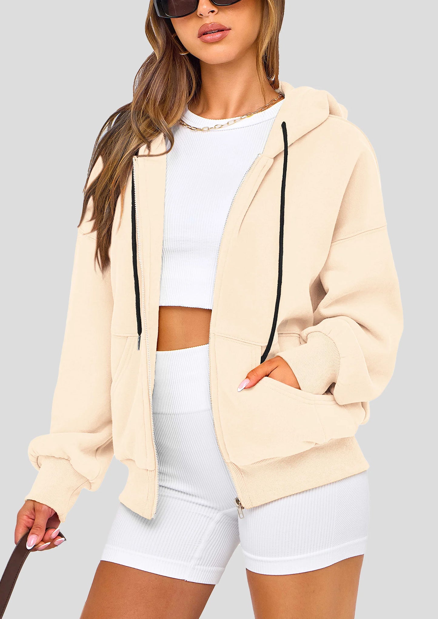 Women's Fall Oversized Hoodies Sweatshirt Long Sleeve Zip Up Pockets Loose Fit Y2K Winter Jackets Coat