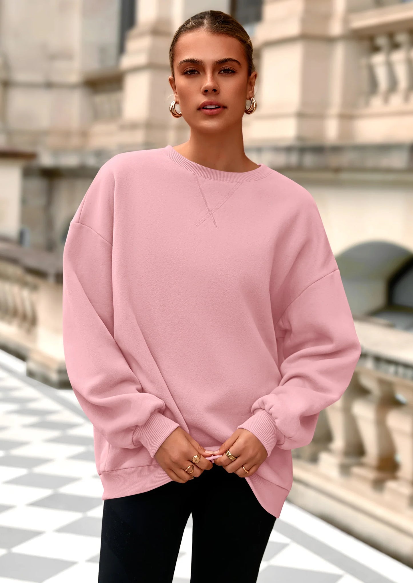 Oversized Sweatshirt for Women Fall Outfits Crewneck Long Sleeve Tops Fleece Pullover Winter Clothing